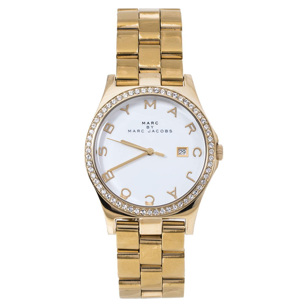 Pre Owned Marc by Marc Jacobs White Gold PVD Coated Stainless Steel MBM3315 Henry Women's Wristwatch 40 MM