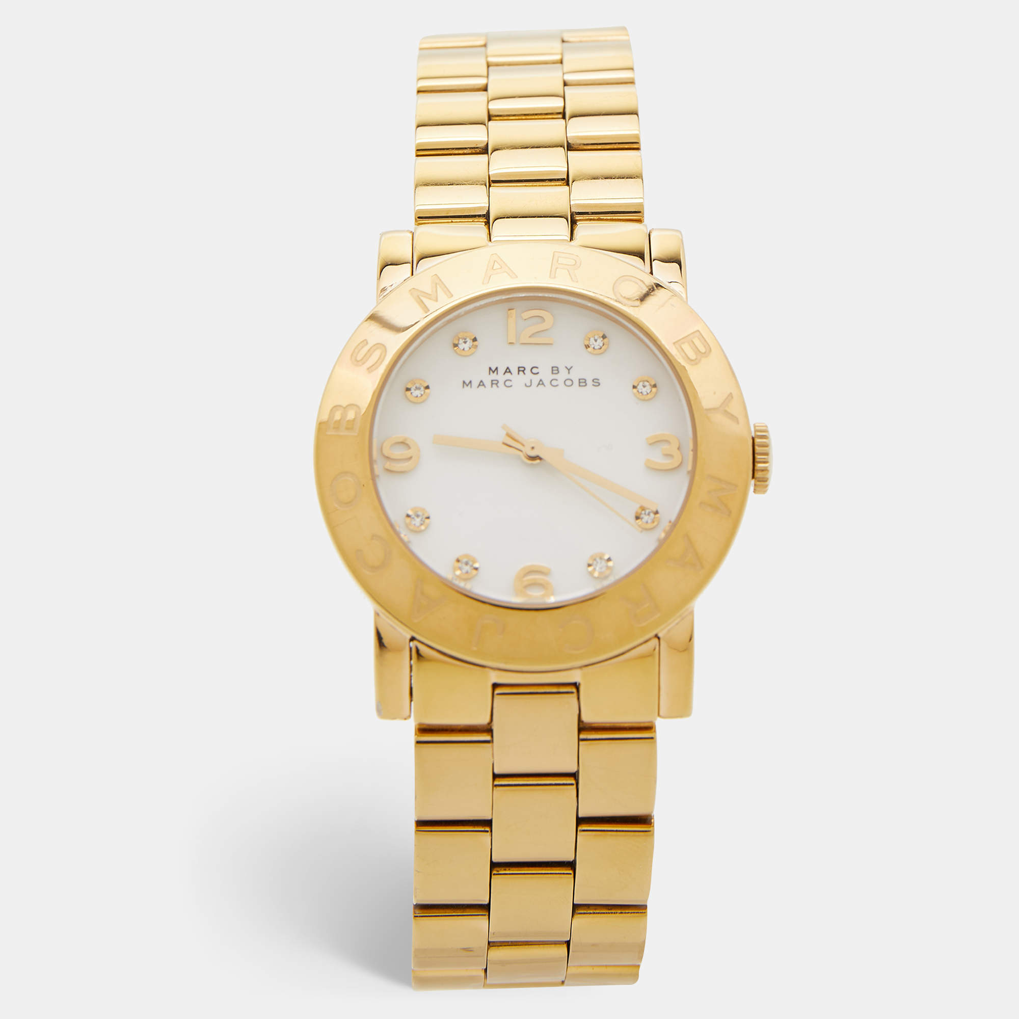 Pre Owned Marc by Marc Jacobs White Yellow Gold Plated Stainless Steel Amy MBM3056 Women's Wristwatch 36 mm