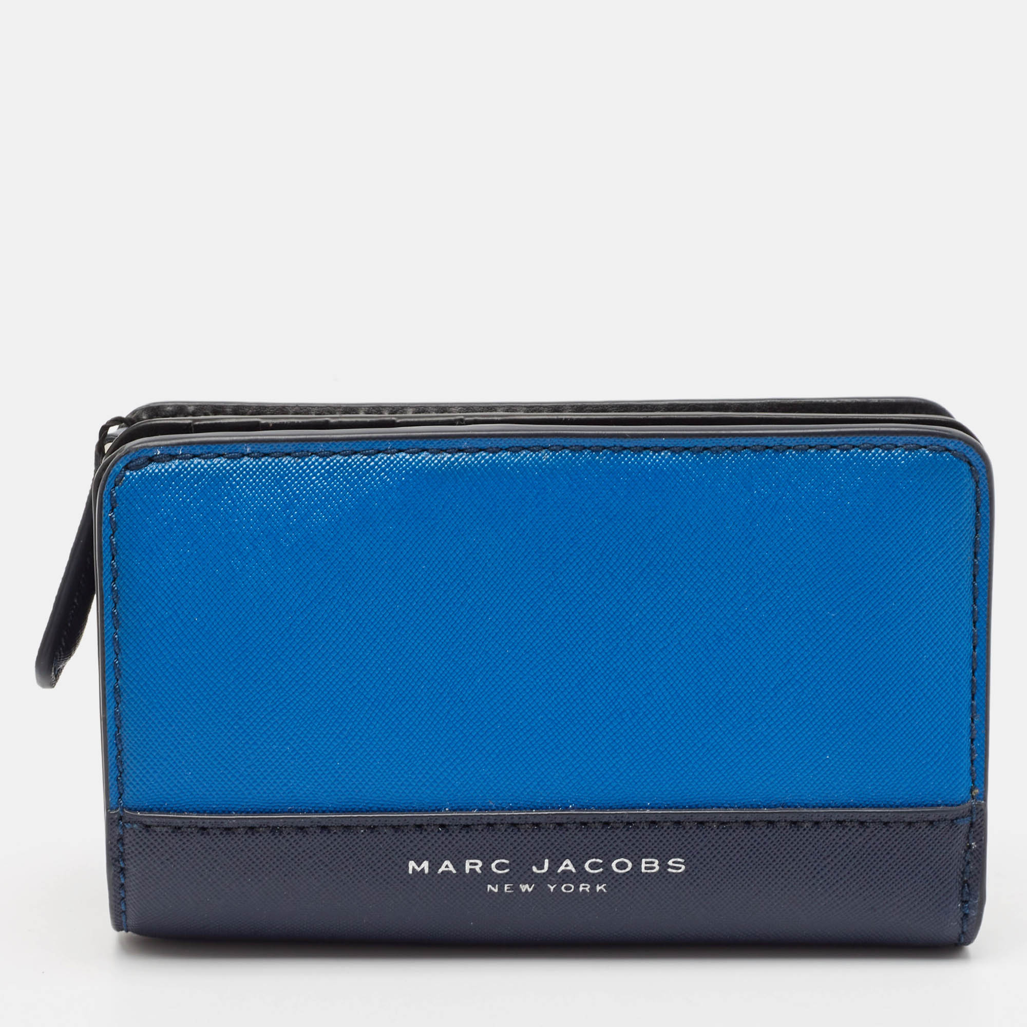 Marc Jacobs Blue/Black Leather Colorblock Compact Wallet