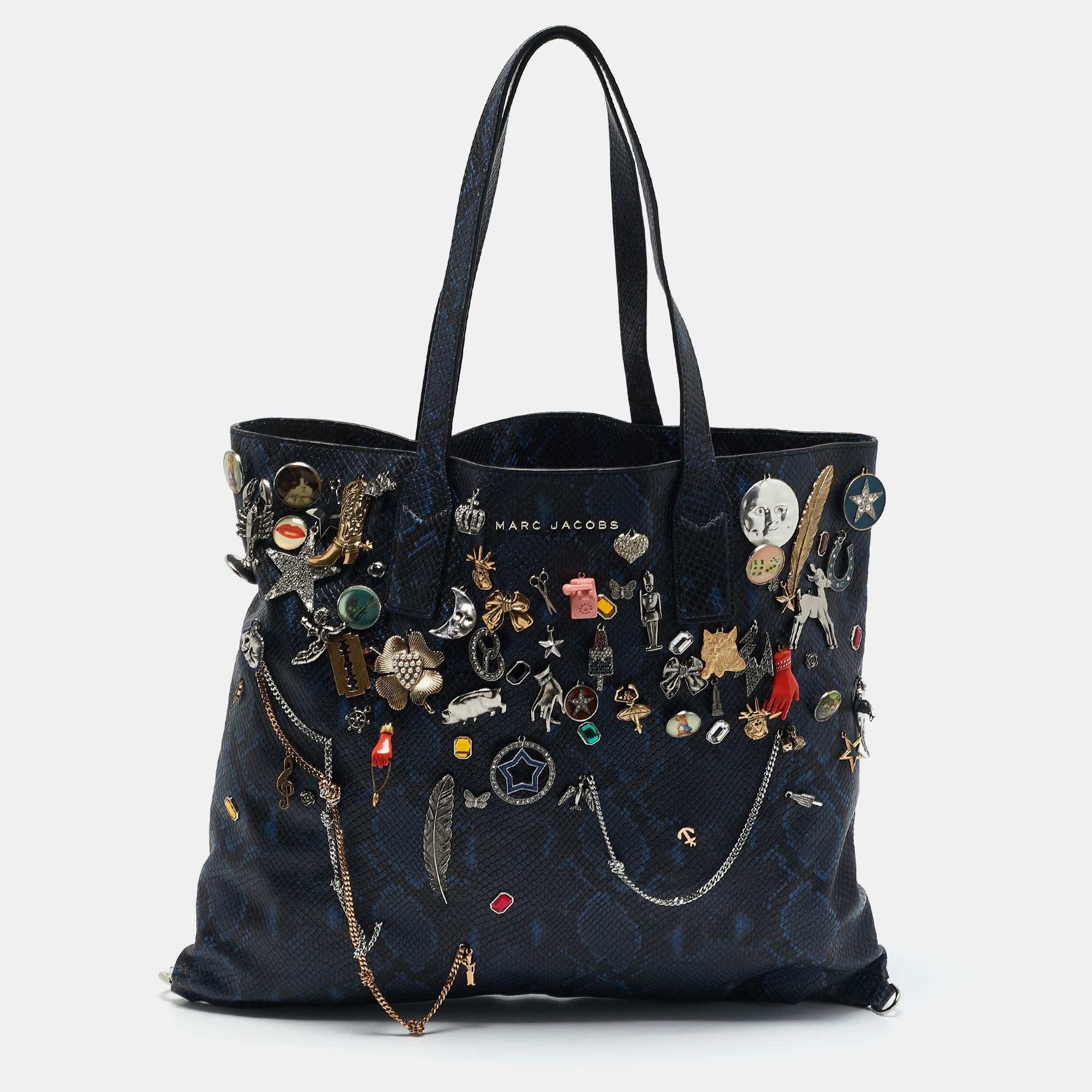 Marc Jacobs Blue/Multicolor Python Embossed Leather Charms Wingman Tote