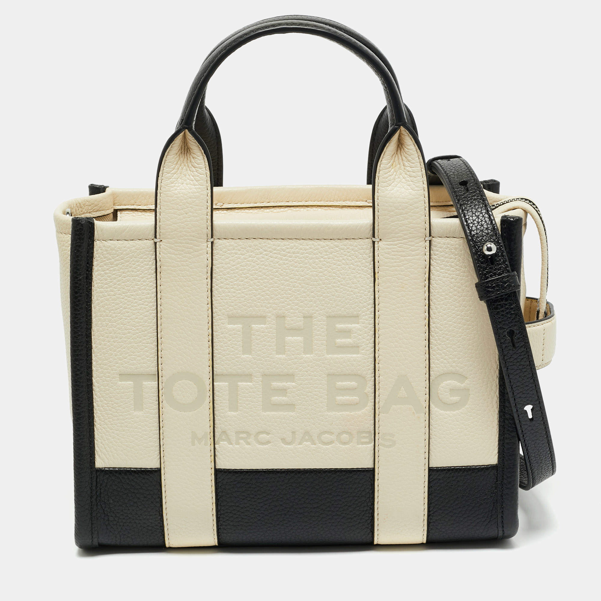 Pre Owned Marc Jacobs Black/Ivory Leather Small The Tote Bag