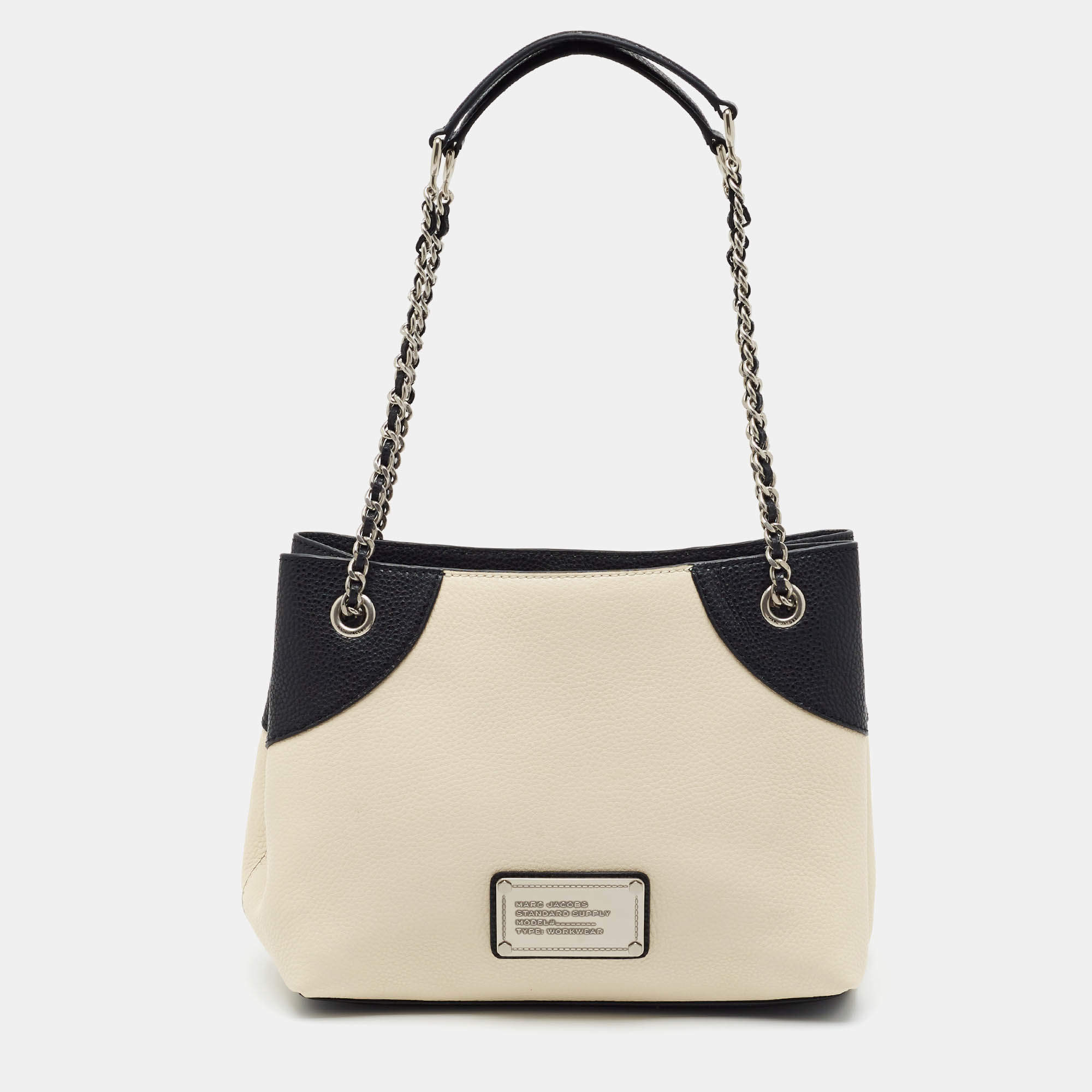 Pre Owned Marc Jacobs The Plaza Small Black/Off White Leather Tote