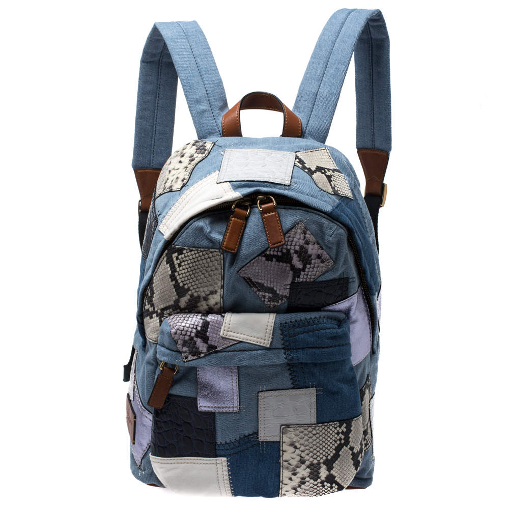 Pre Owned Marc Jacobs Multicolor Denim Patchwork Biker Backpack