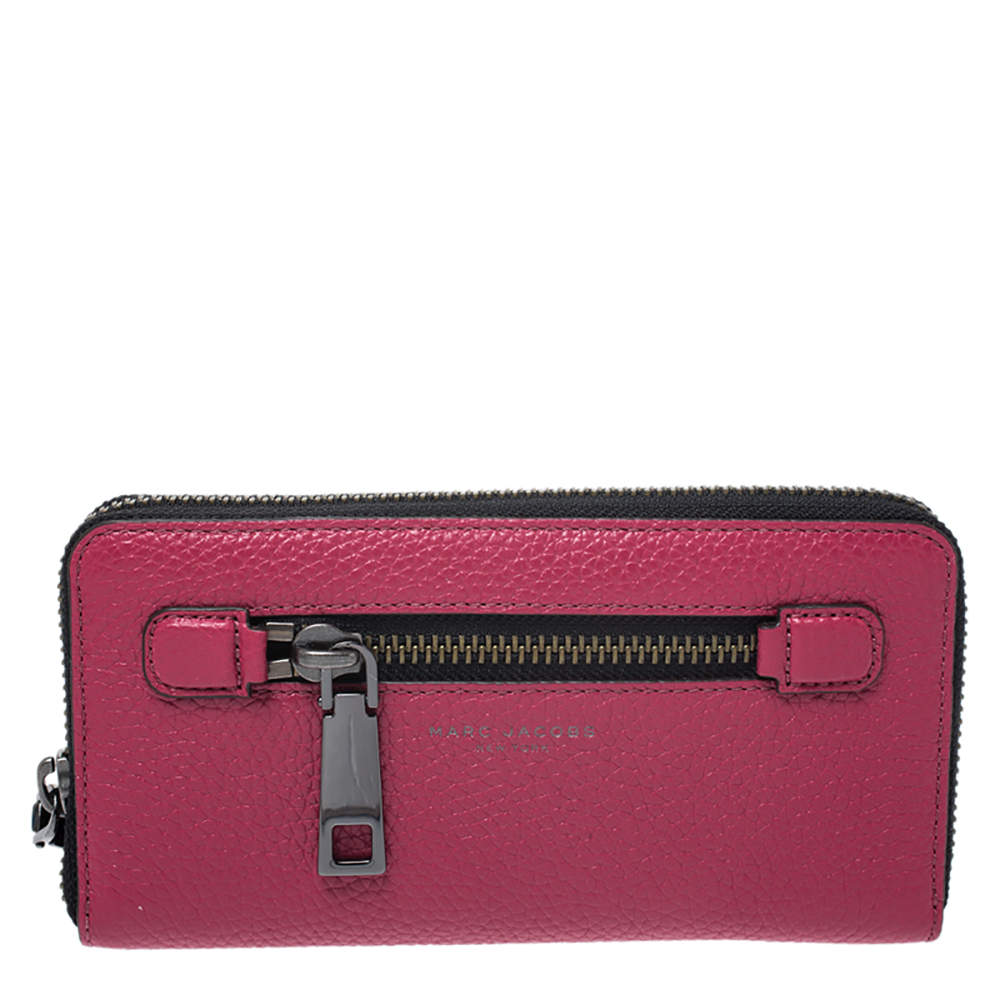 Marc Jacobs Raspberry Pink Leather Gotham Zip Around Wallet
