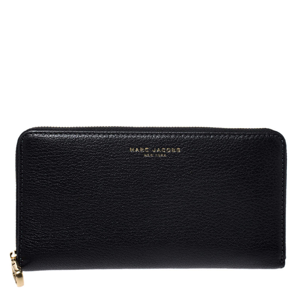 Pre Owned Marc Jacobs Black Leather Zip Around Wallet