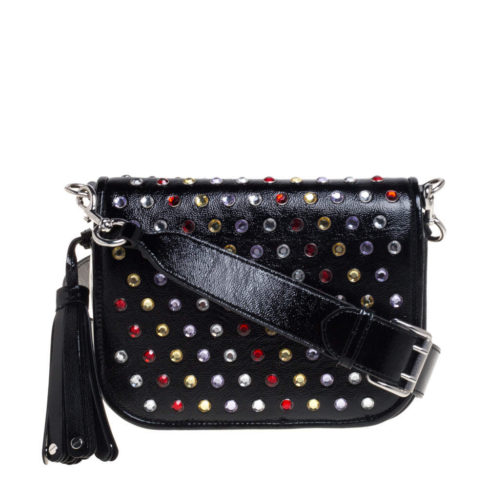 Marc Jacobs Black Patent Leather Jewel Embellished Courier Crossbody ...
