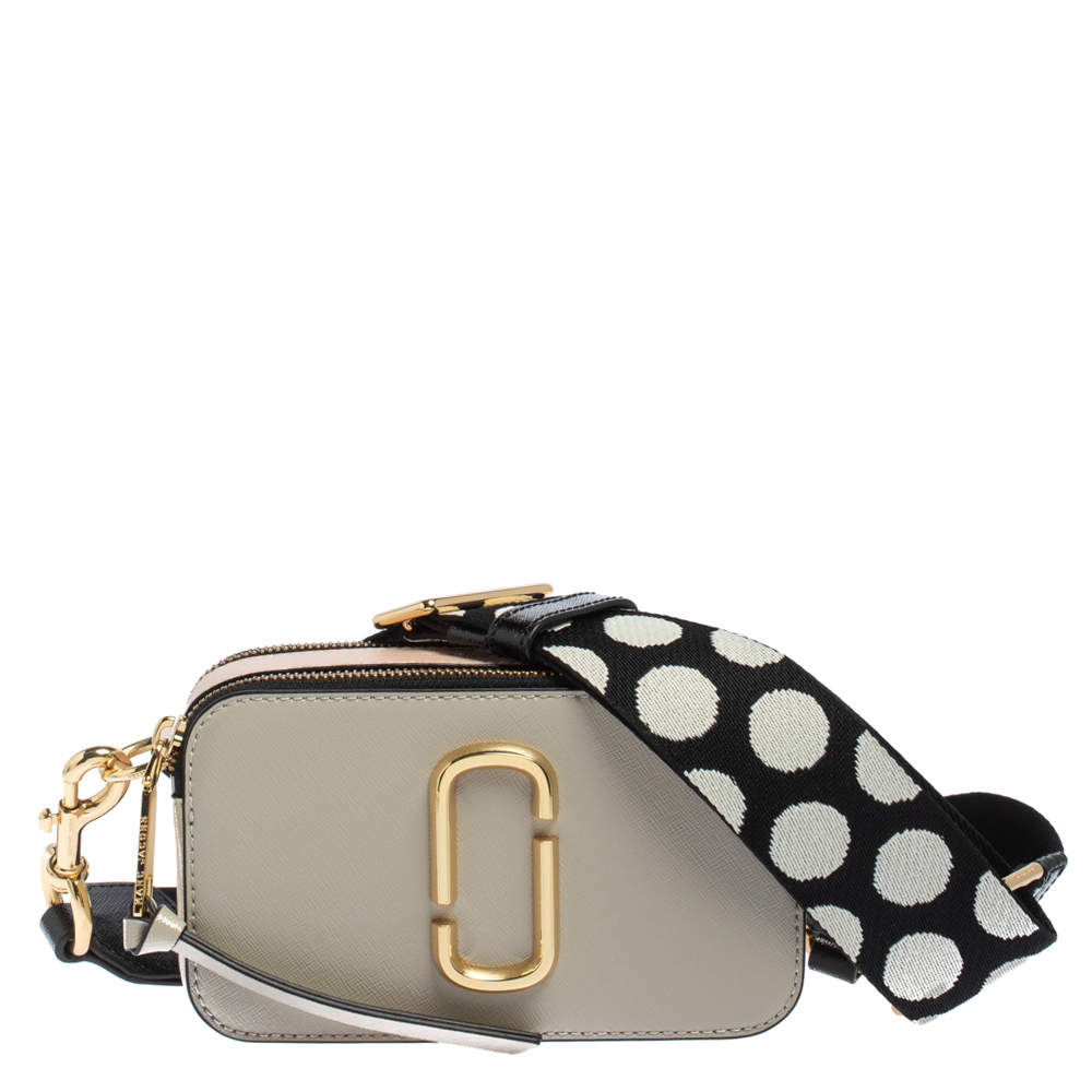 MARC JACOBS: The Snapshot bag in tricolor saffiano leather - White