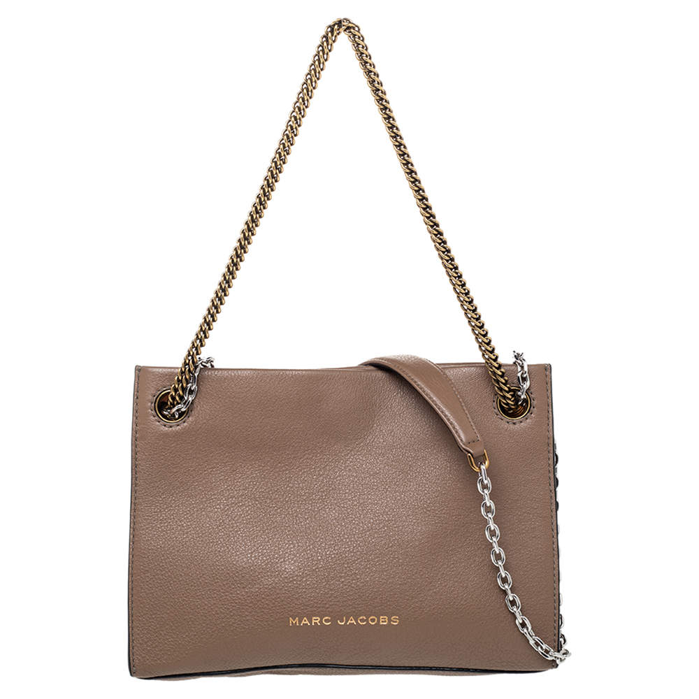 Pre Owned Marc Jacobs Pale Brown Leather Double Link 27 Shoulder Bag