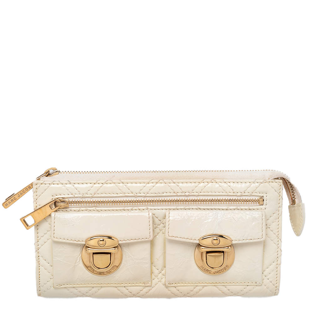 Marc Jacobs Cream Patent Leather Double Pocket Wallet