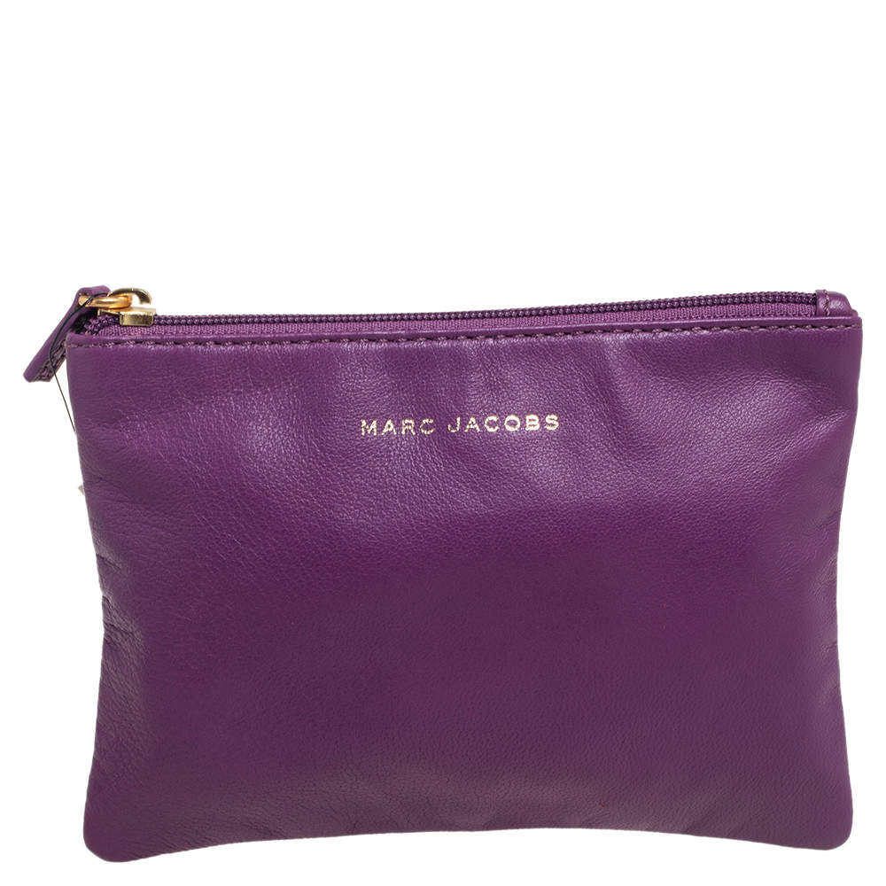 Pre Owned Marc Jacobs Purple Leather Zip Pouch