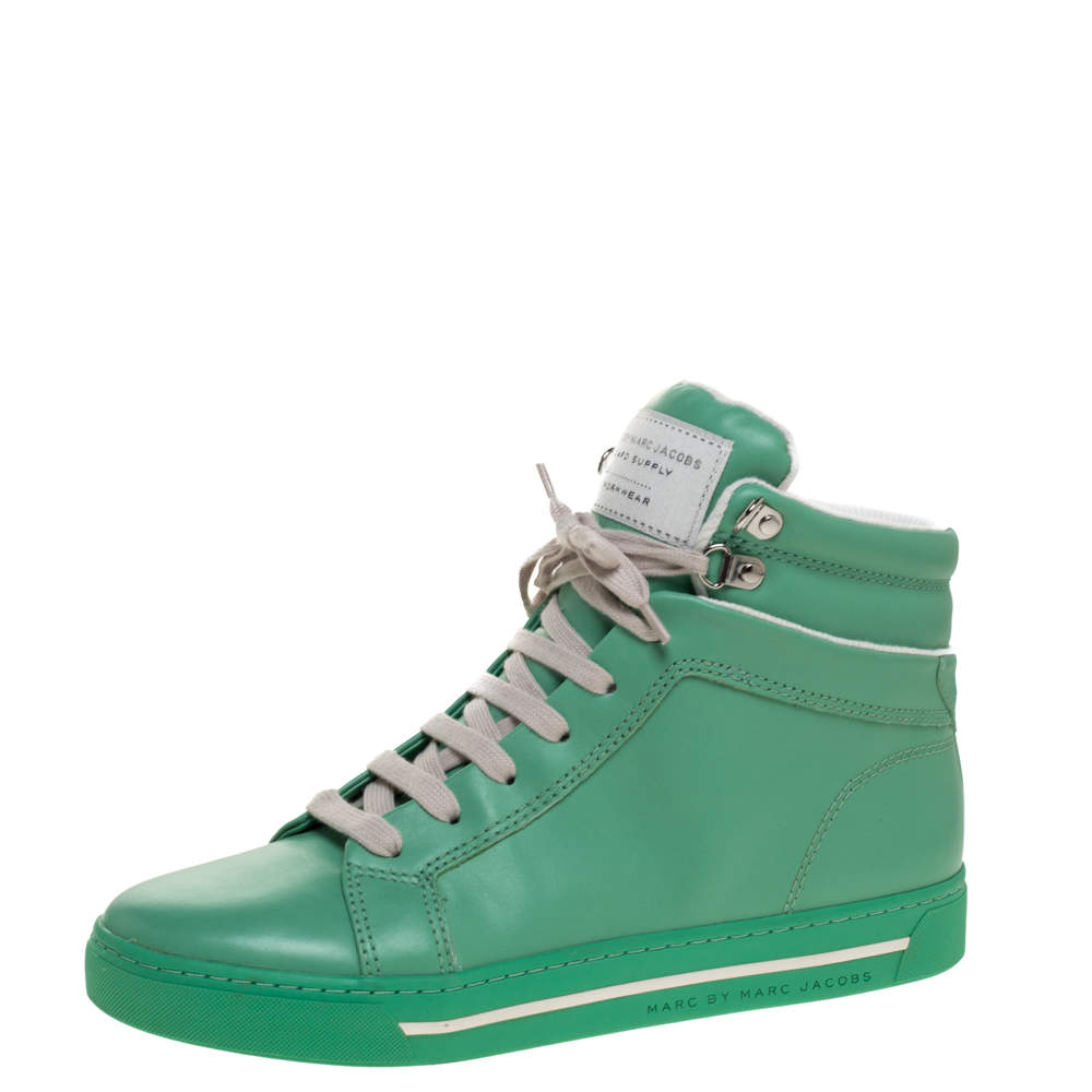 Pre Owned Marc Jacobs Green Leather High Top Sneakers Size 40
