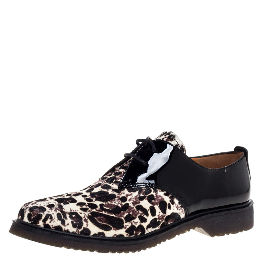 Pre Owned Marc Jacobs Black Patent Leather And Pony Hair Lace Up Derby Size 40