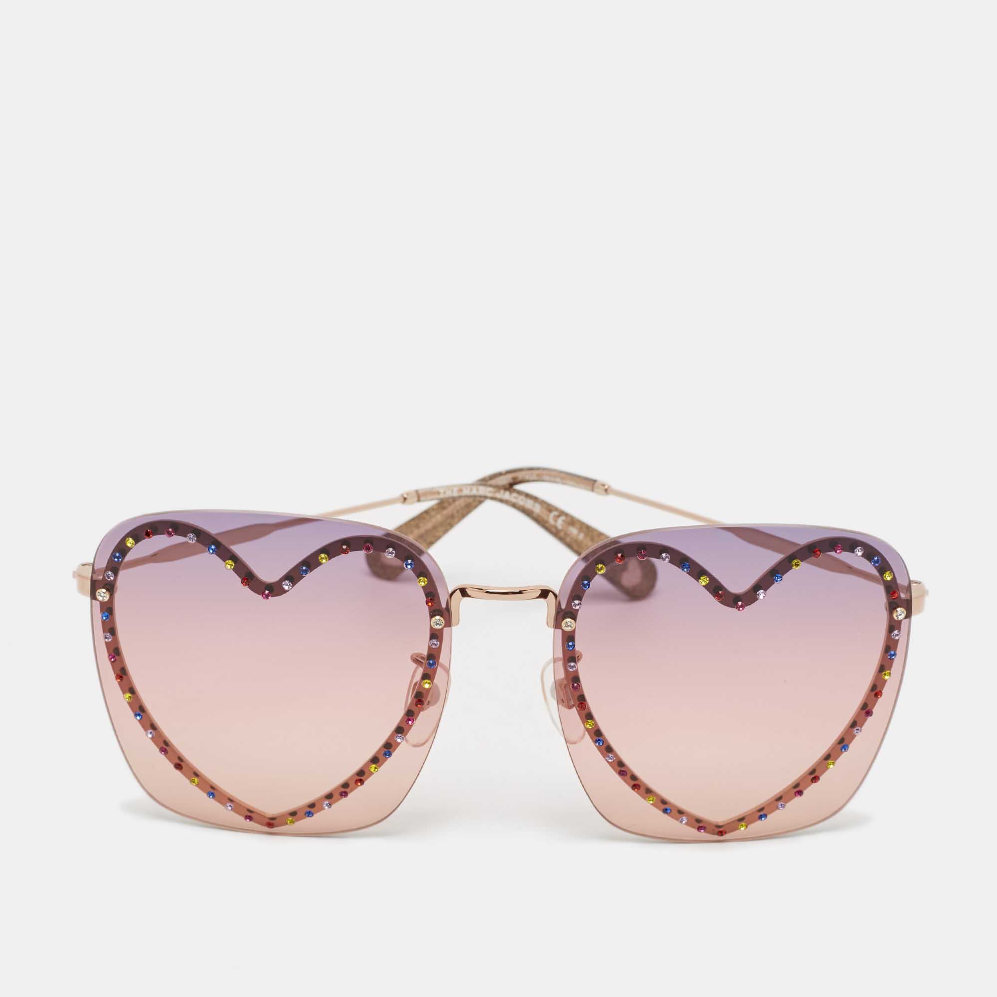 مملوكة مسبقًا Marc Jacobs Pink/Purple Gradient Crystal Heart Square Sunglasses