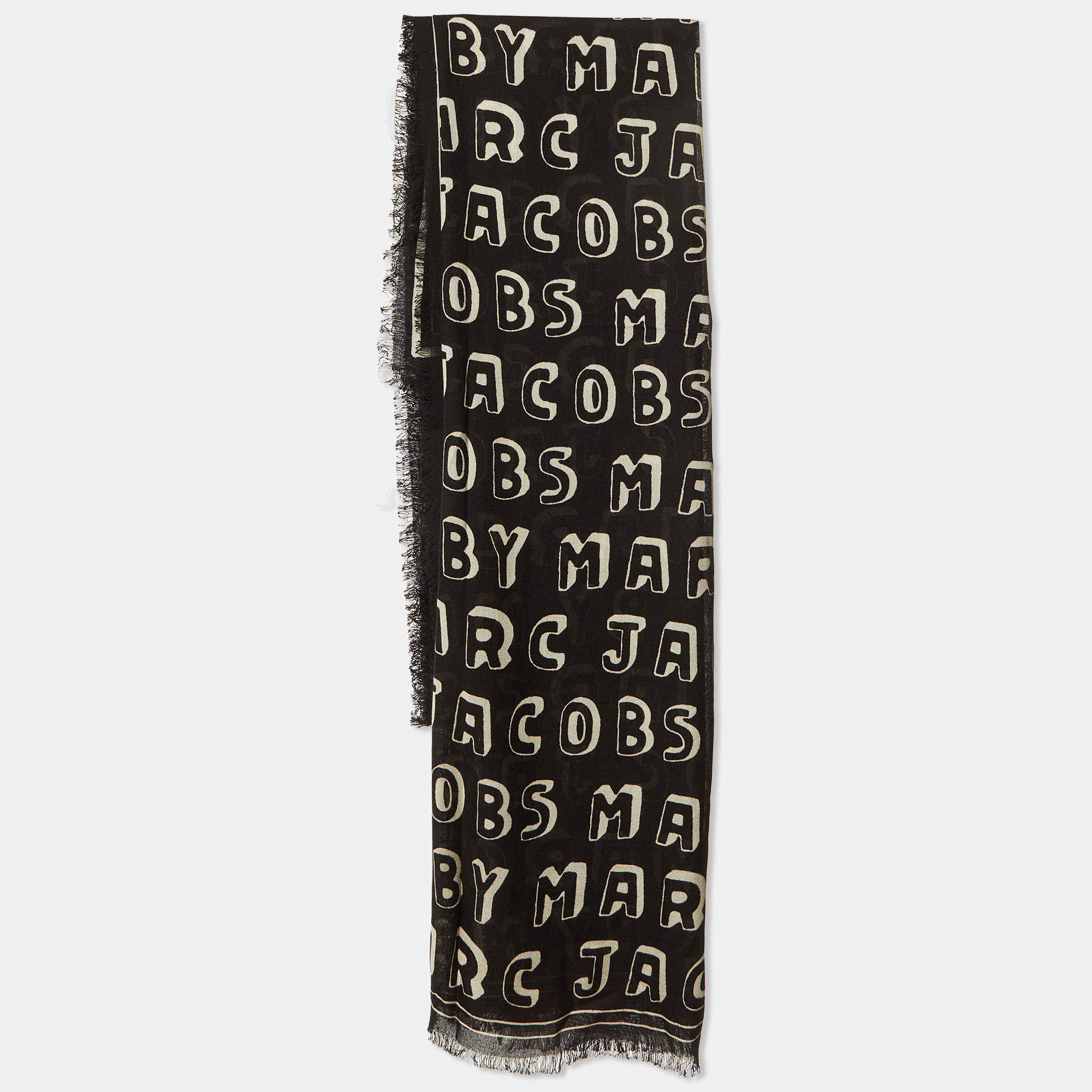 Pre Owned Marc Jacobs Black/White Print Logo Silk Scarf