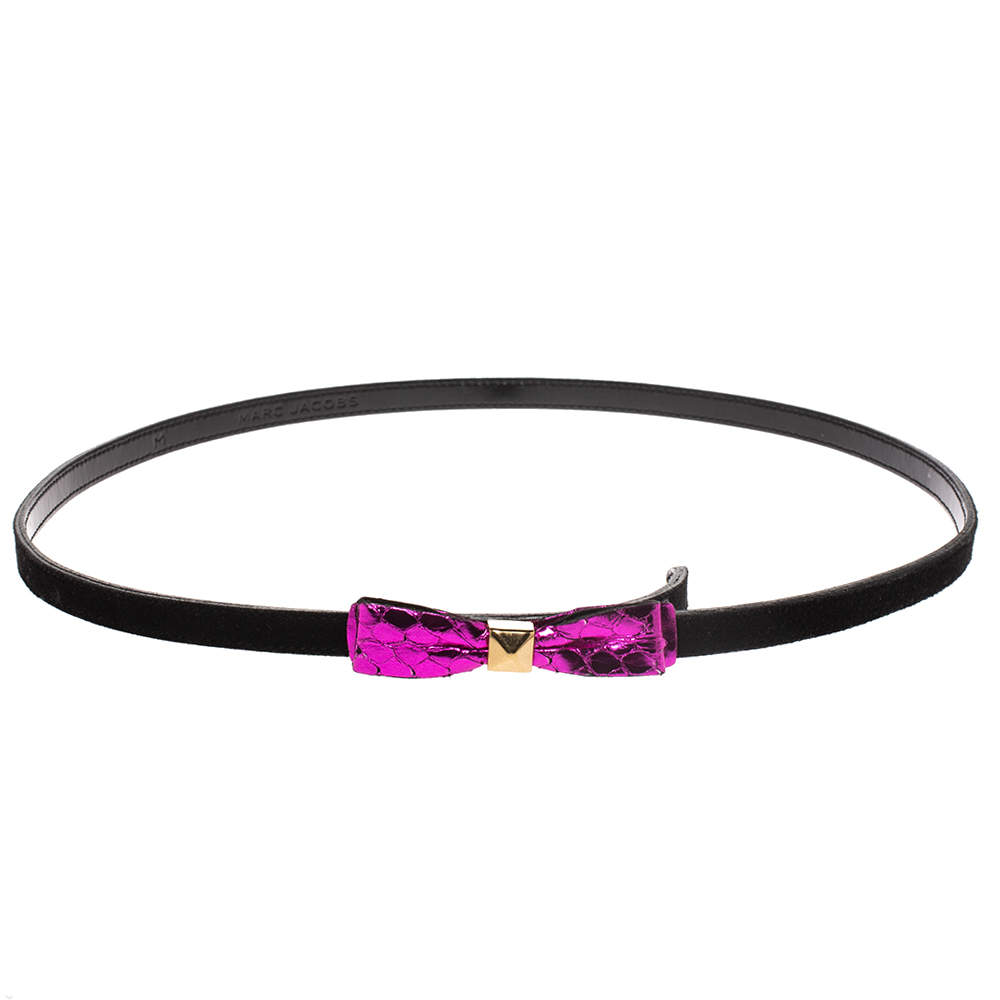 Marc Jacobs Black/Purple Suede and Patent Leather Bow Belt 90CM