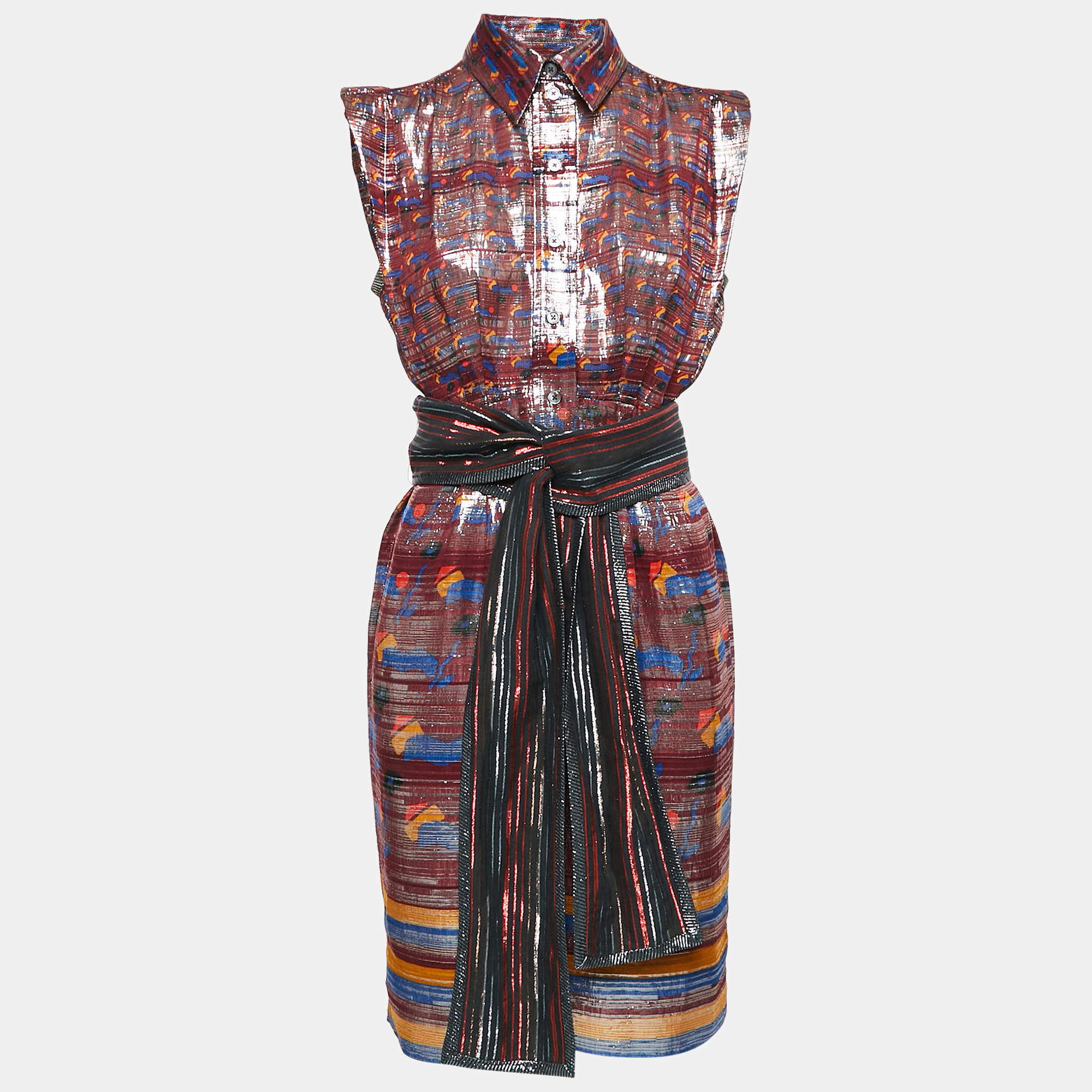 Marc Jacobs Metallic Printed Silk Lurex Sleeveless Mini Dress S