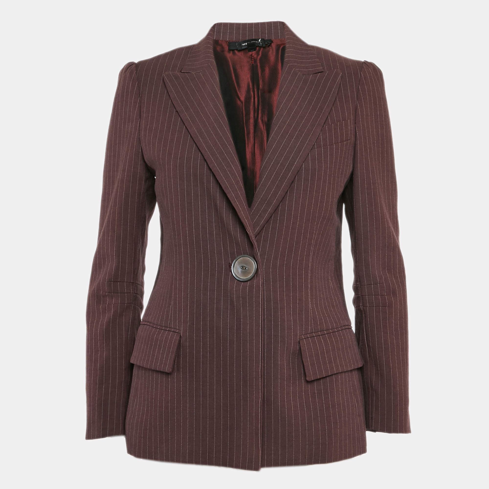 Pre Owned Marc Jacobs Burgundy Stripe Cotton Blend Single Breasted Blazer M