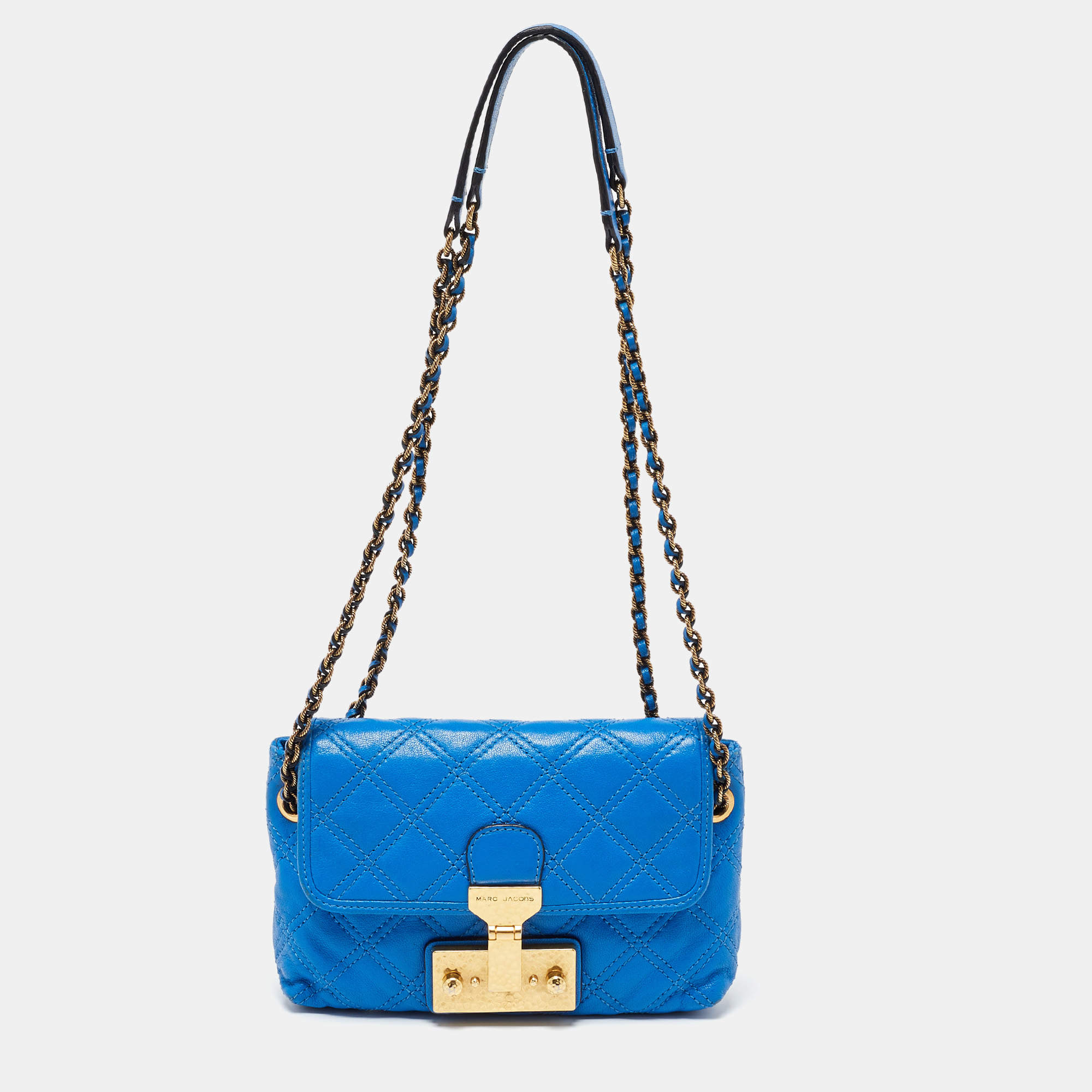 Pre Owned Marc Jacobs Blue Quilted Leather Flap Shoulder Bag
