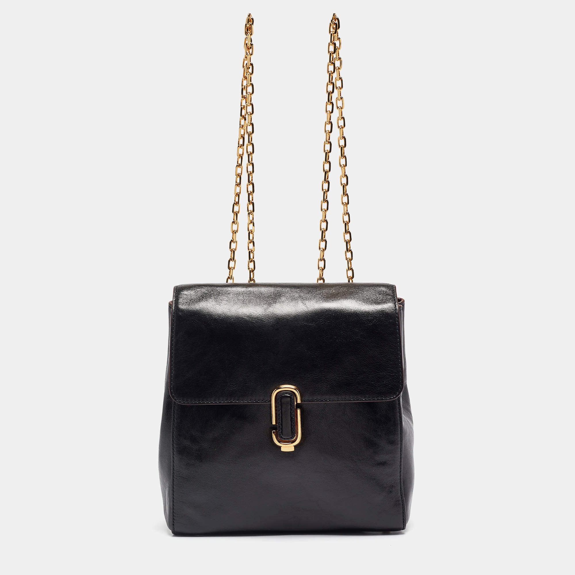 Marc Jacobs Black Glossy Leather Chain Strap Backpack