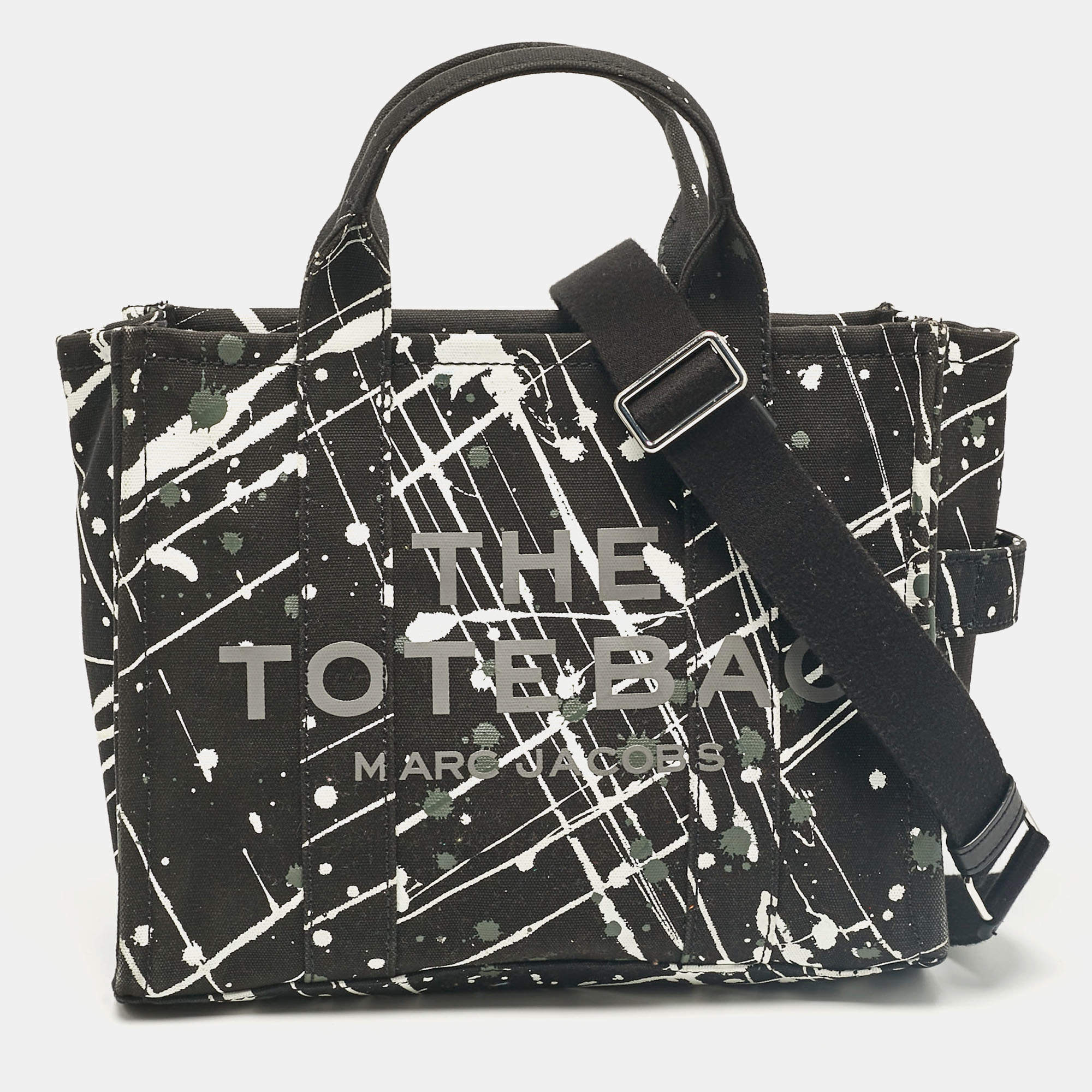 Pre Owned Marc Jacobs Black Splatter Paint Print Canvas Medium The Tote Bag