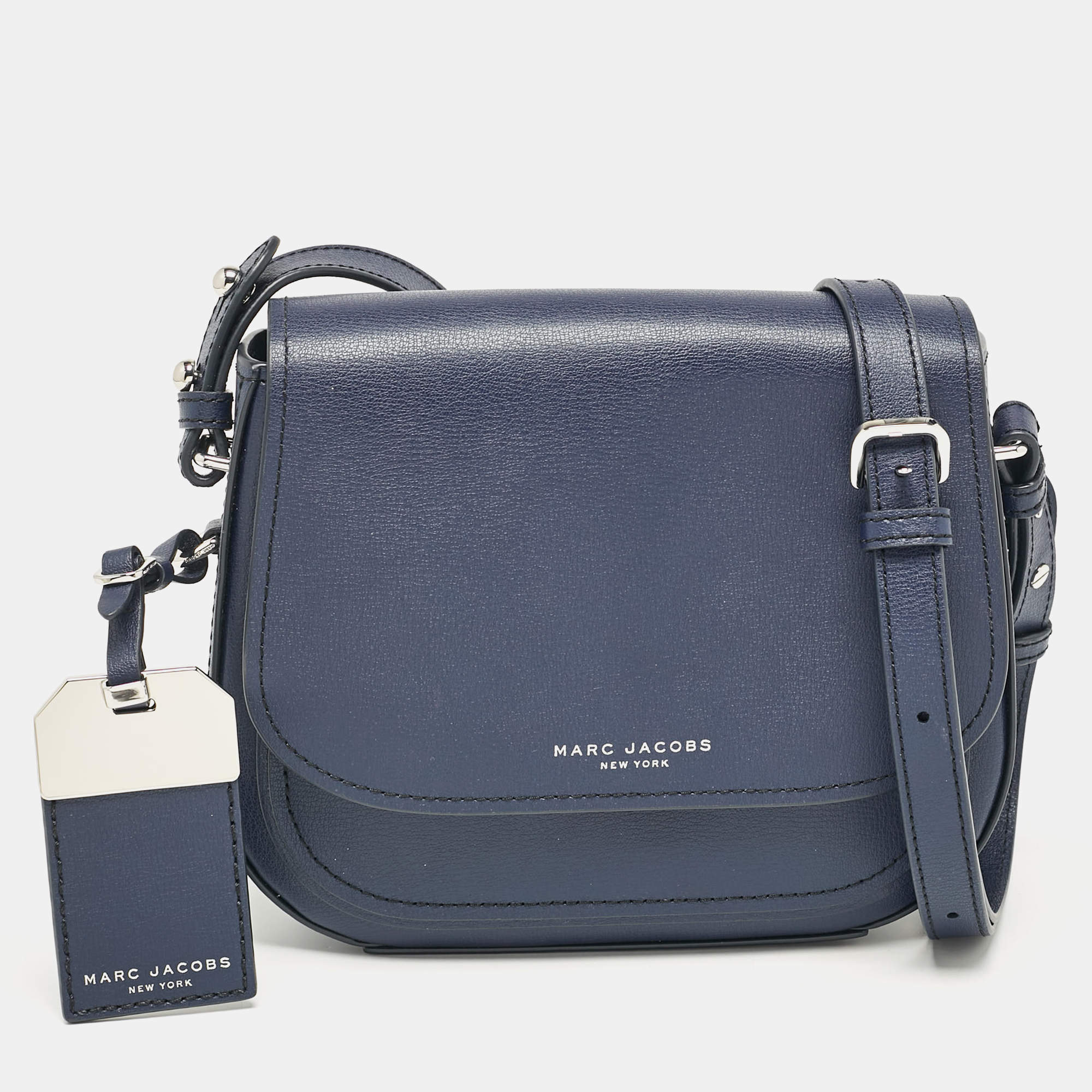 Pre Owned Marc Jacobs Navy Blue Leather Mini Rider Crossbody Bag