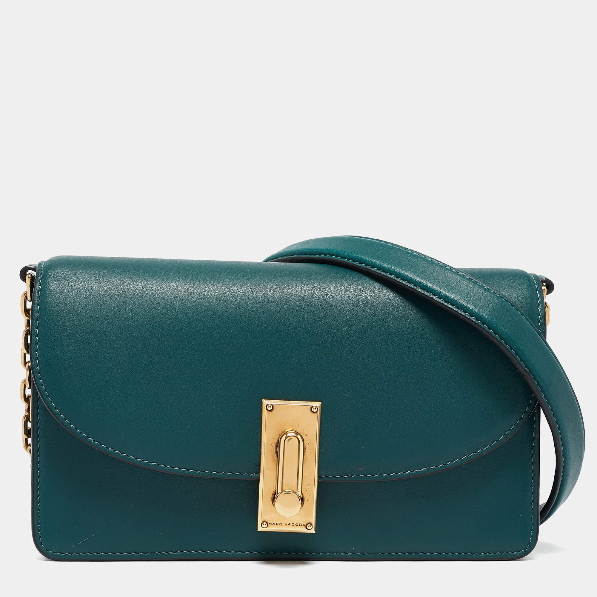 Marc Jacobs Teal Green Leather Jane Wallet On Chain