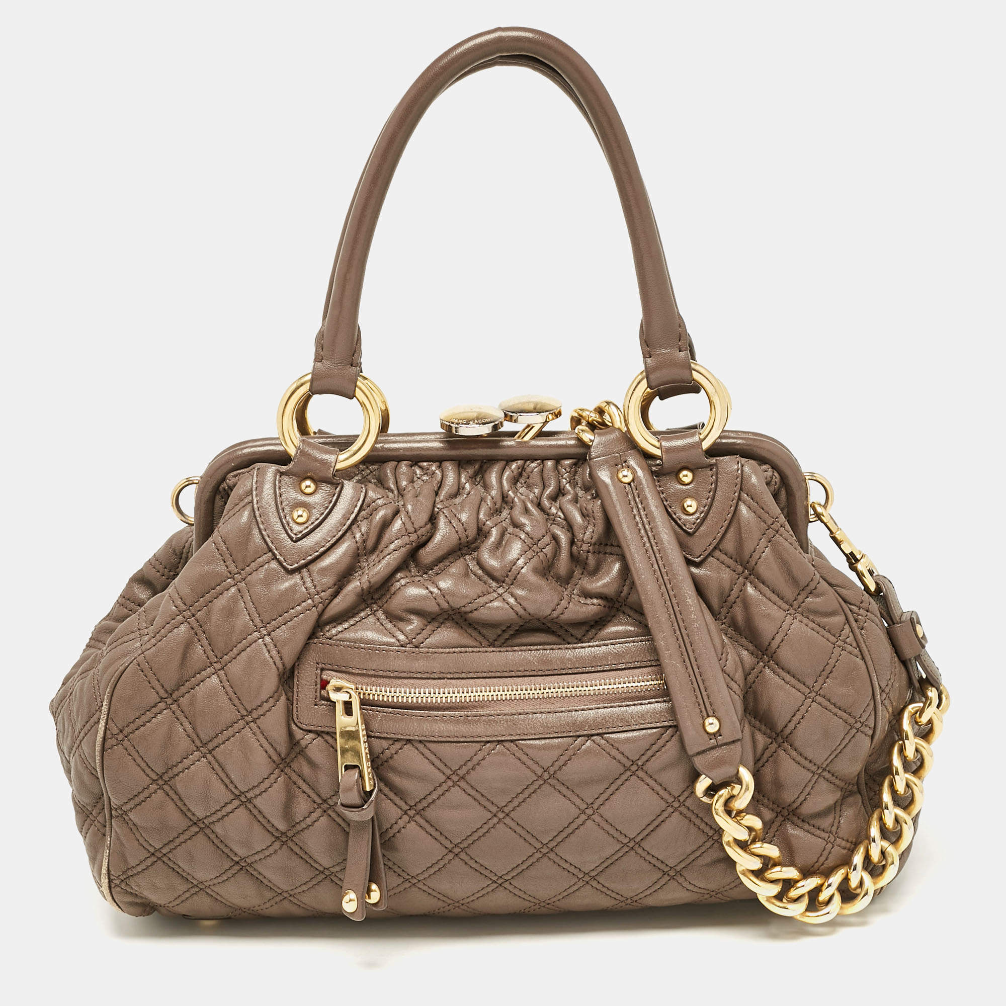 Marc Jacobs Brown Quilted Leather Stam Satchel