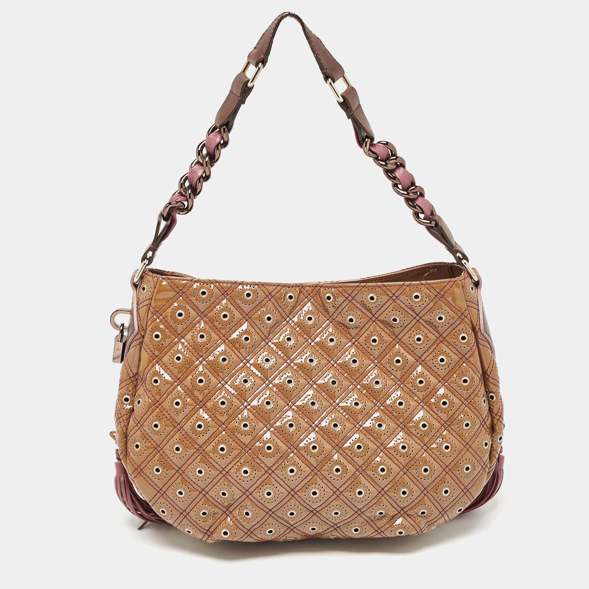 Marc Jacobs Brown Eyelet Quilted Patent Leather Hobo