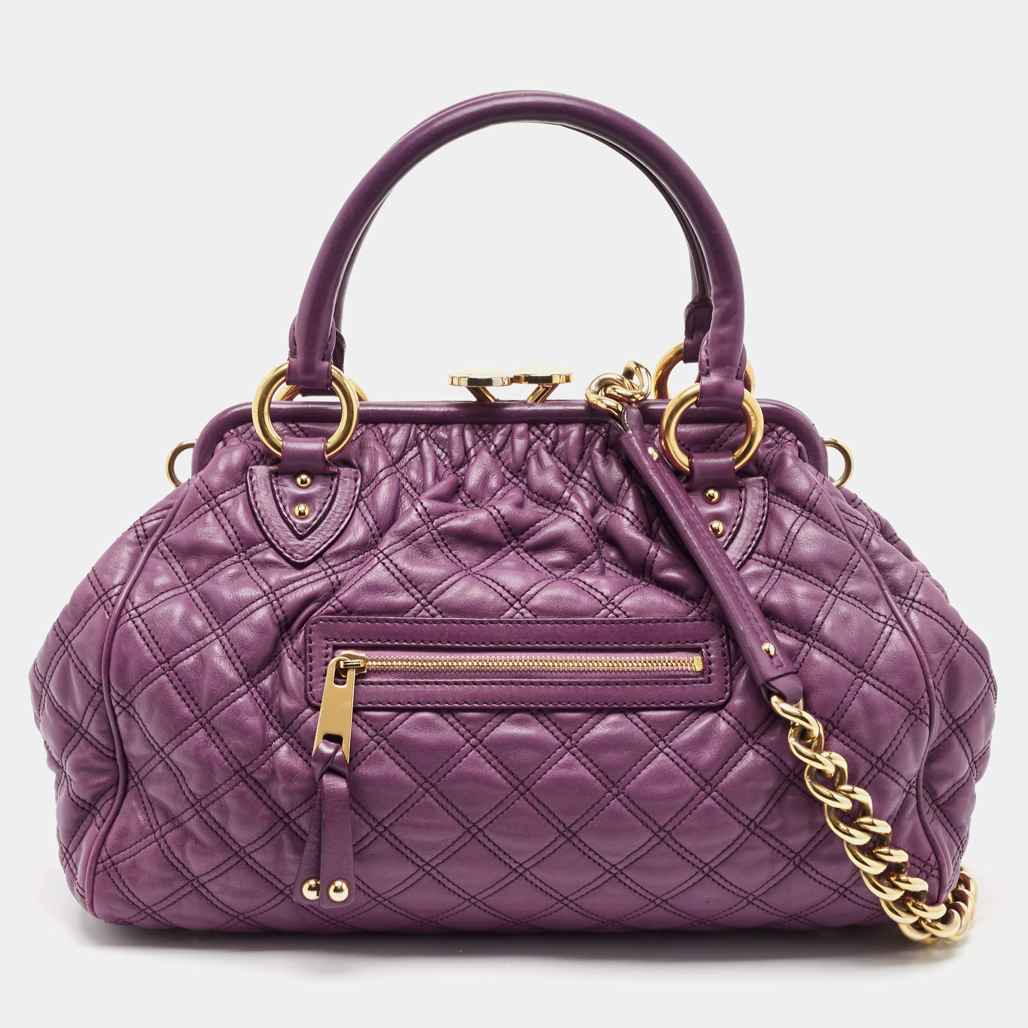 Pre Owned Marc Jacobs Purple Quilted Leather Stam Satchel