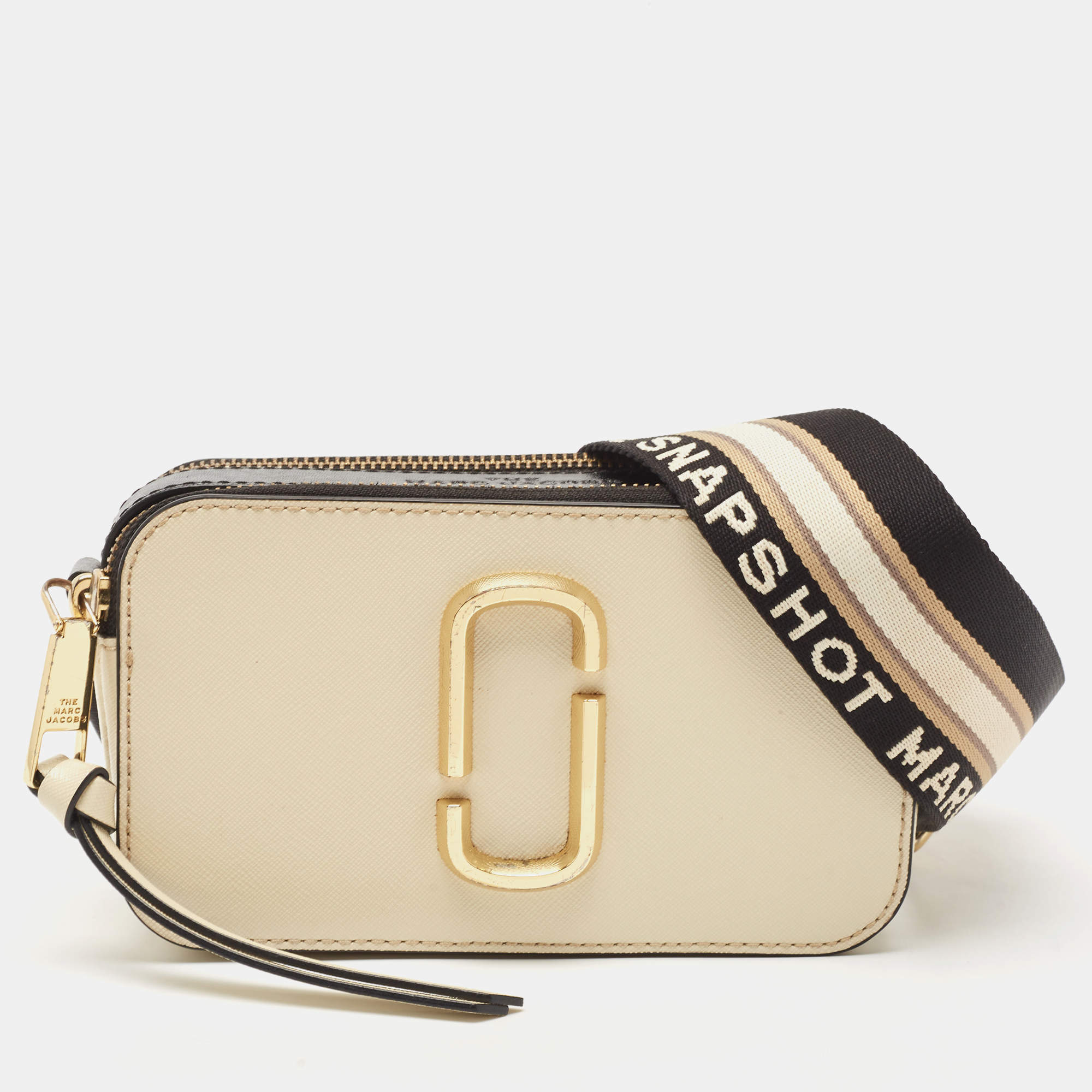 Marc Jacobs Beige/Black Patent Leather Snapshot Crossbody Bag