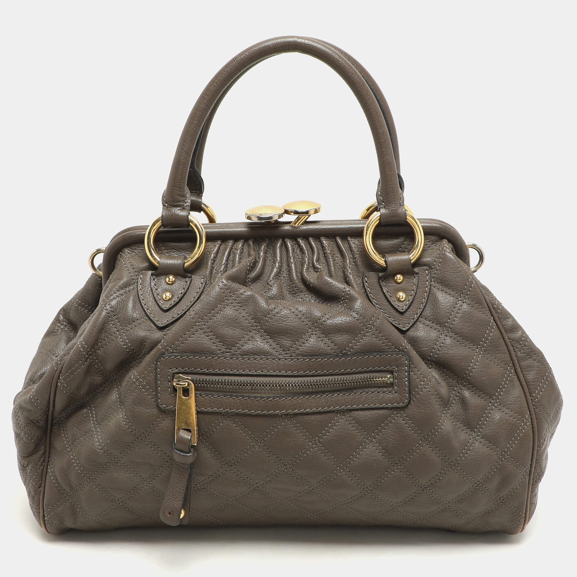 Marc Jacobs Brown Quilted Leather Stam Satchel