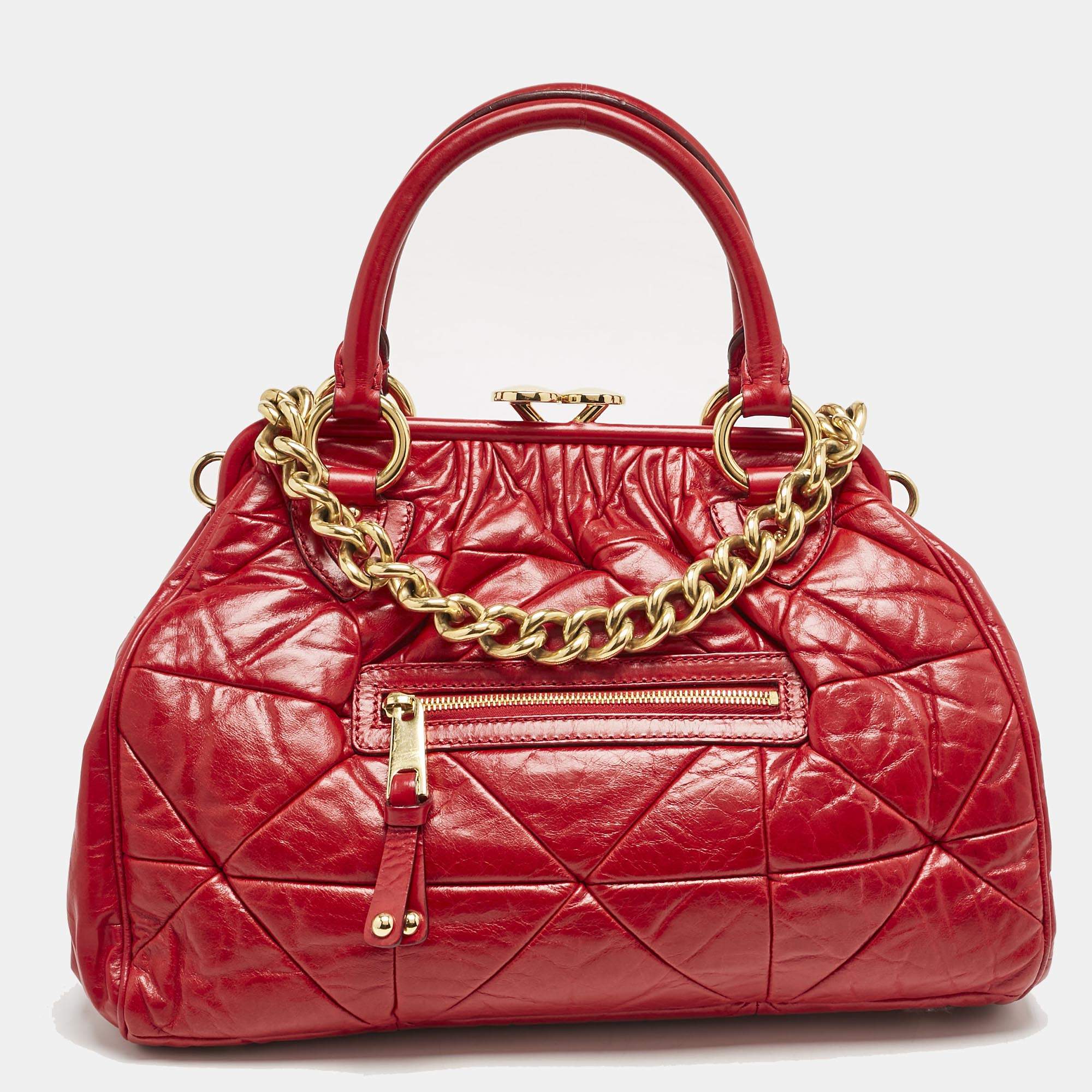 Pre Owned Marc Jacobs Red Quilted Leather Stam Satchel