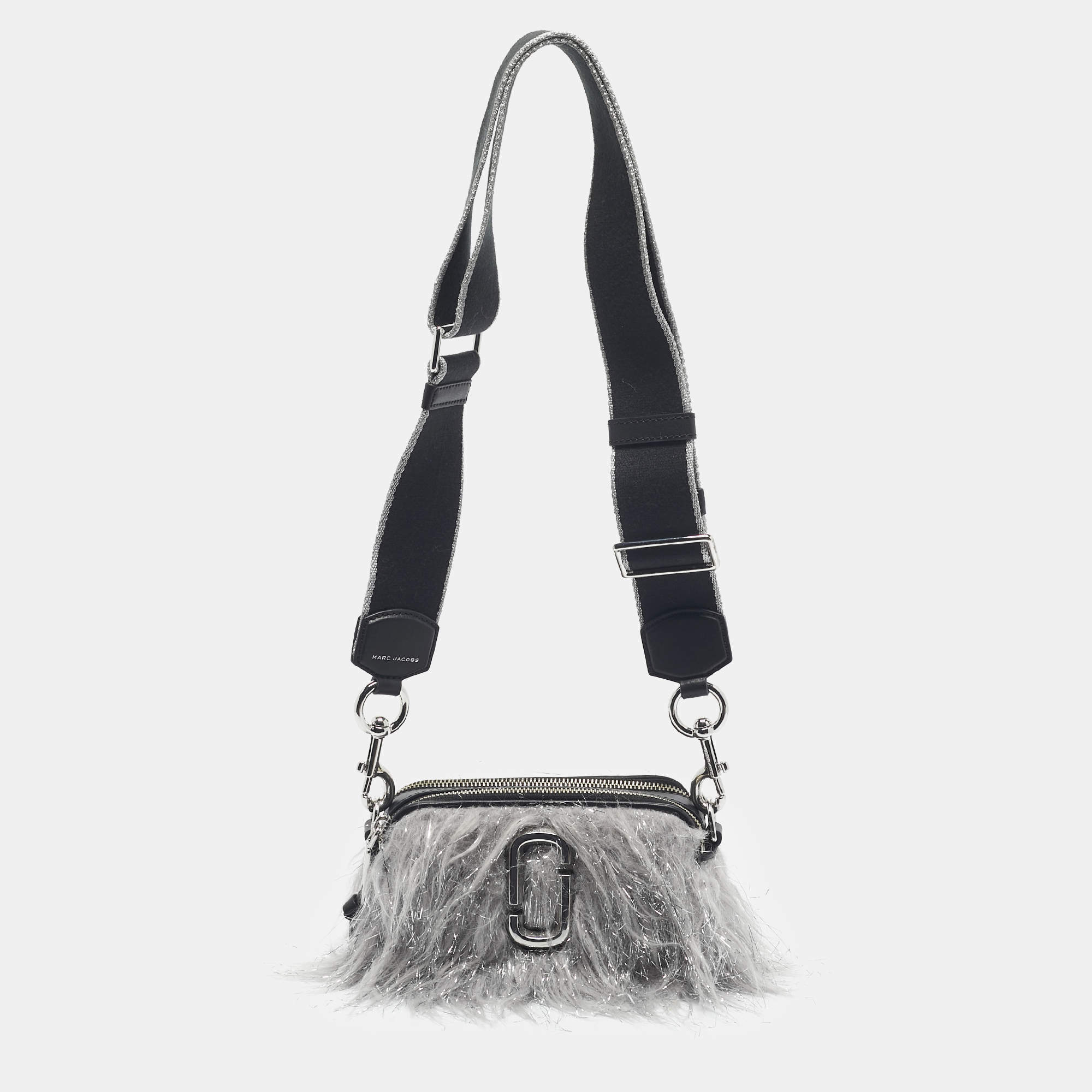 Pre Owned Marc Jacobs Grey/Black Faux Fur and Leather The Creature Snapshot Crossbody Bag