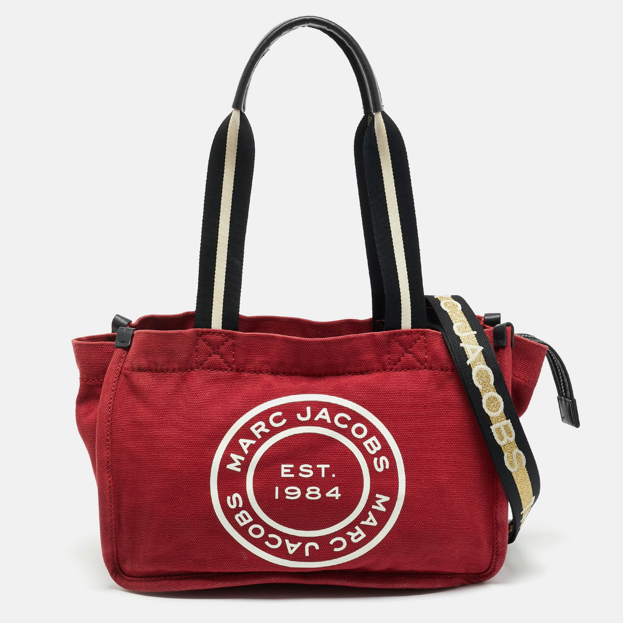 Pre Owned Marc Jacobs Savvy Red Canvas Logo Print Tote