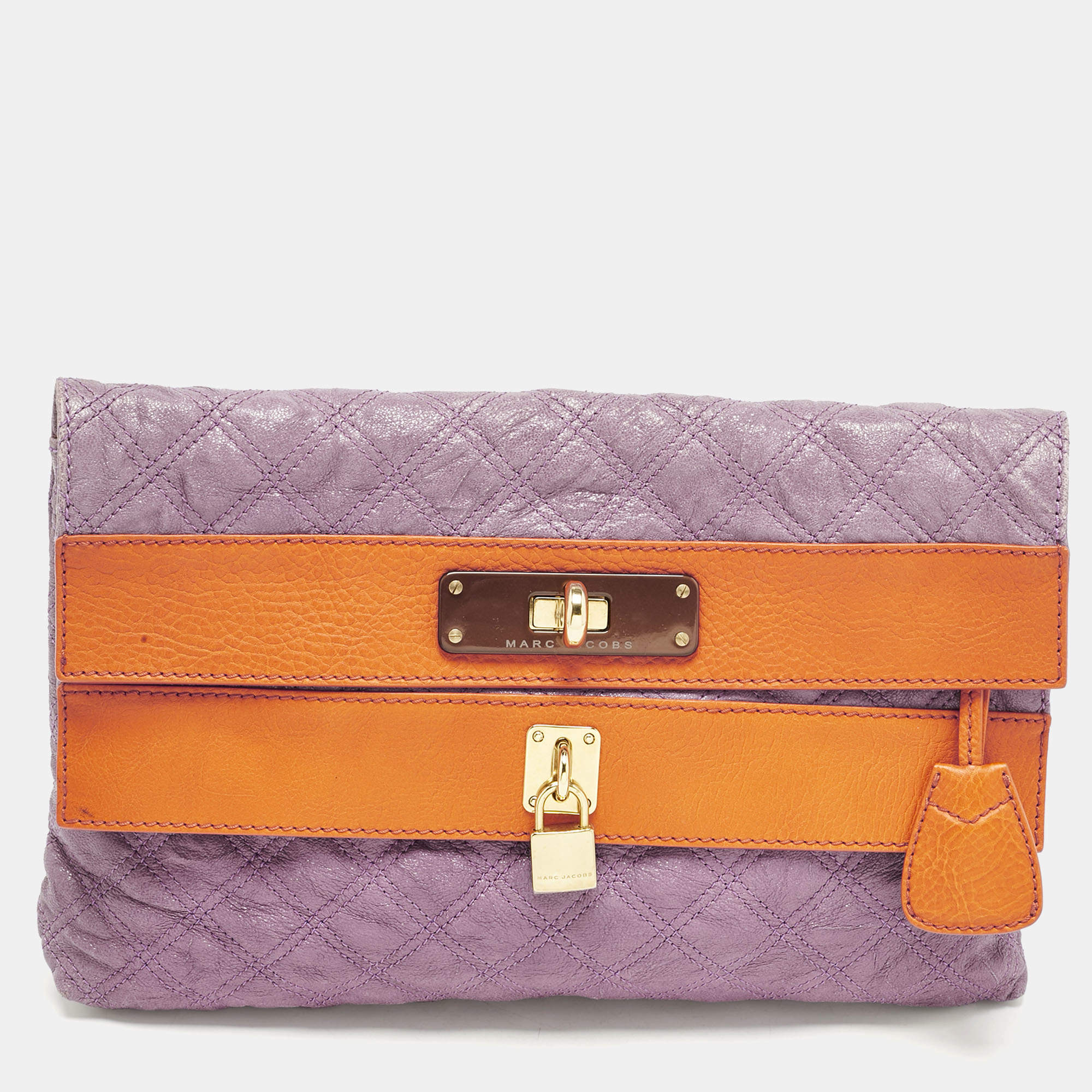 Pre Owned Marc Jacobs Purple/Orange Quilted Leather Oversized Clutch