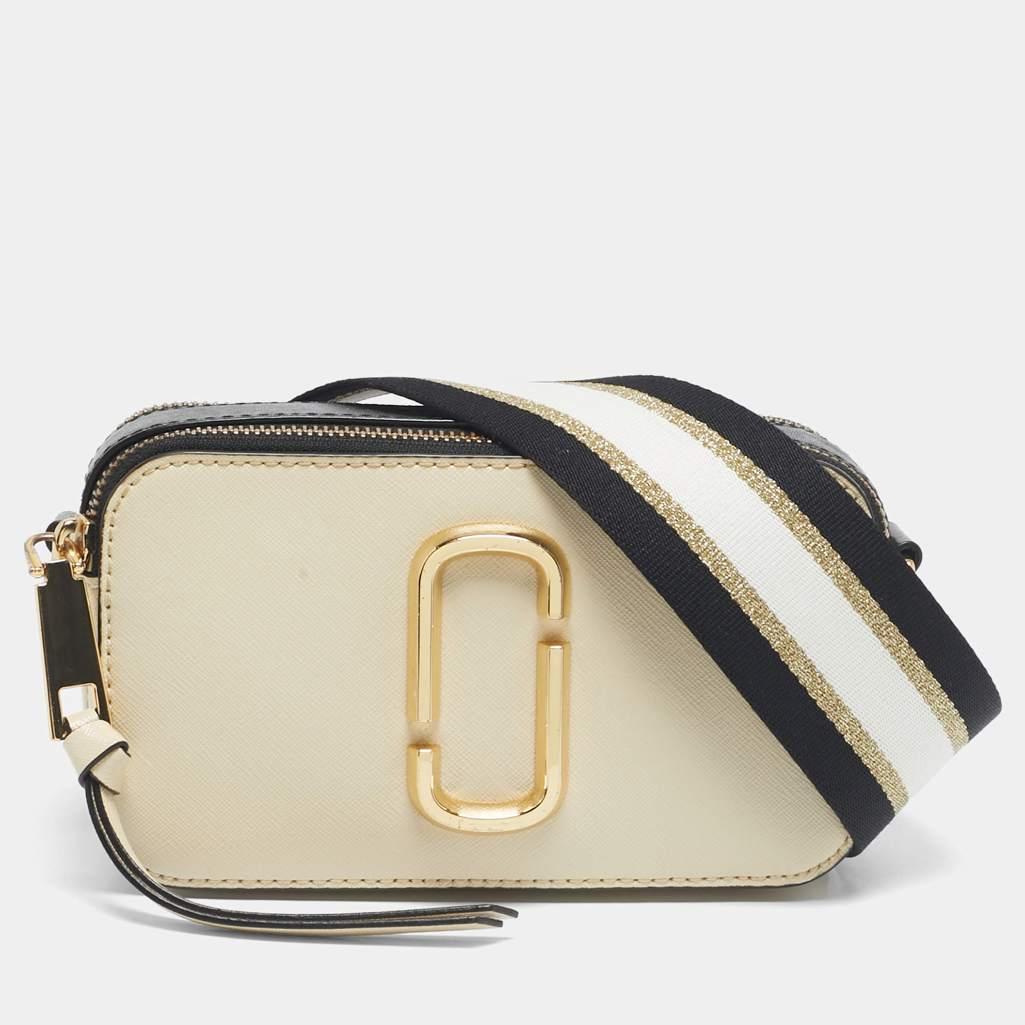 Pre Owned Marc Jacobs Black/Cream Patent Leather Snapshot Camera Crossbody Bag