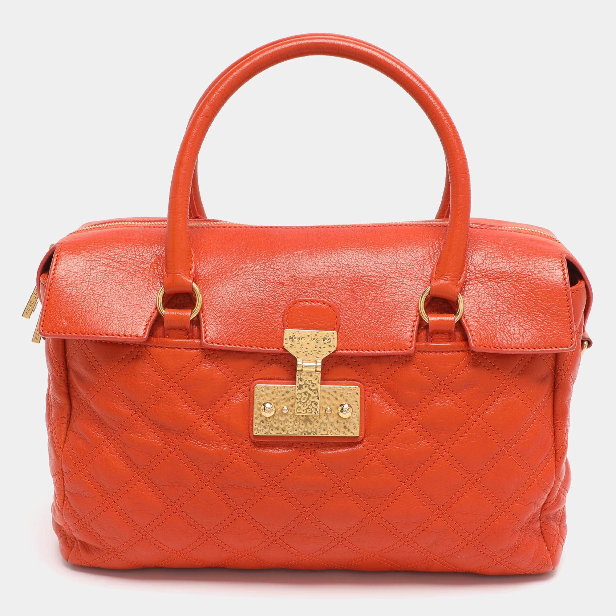 Pre Owned Marc Jacobs Orange Quilted Leather Rudi Satchel