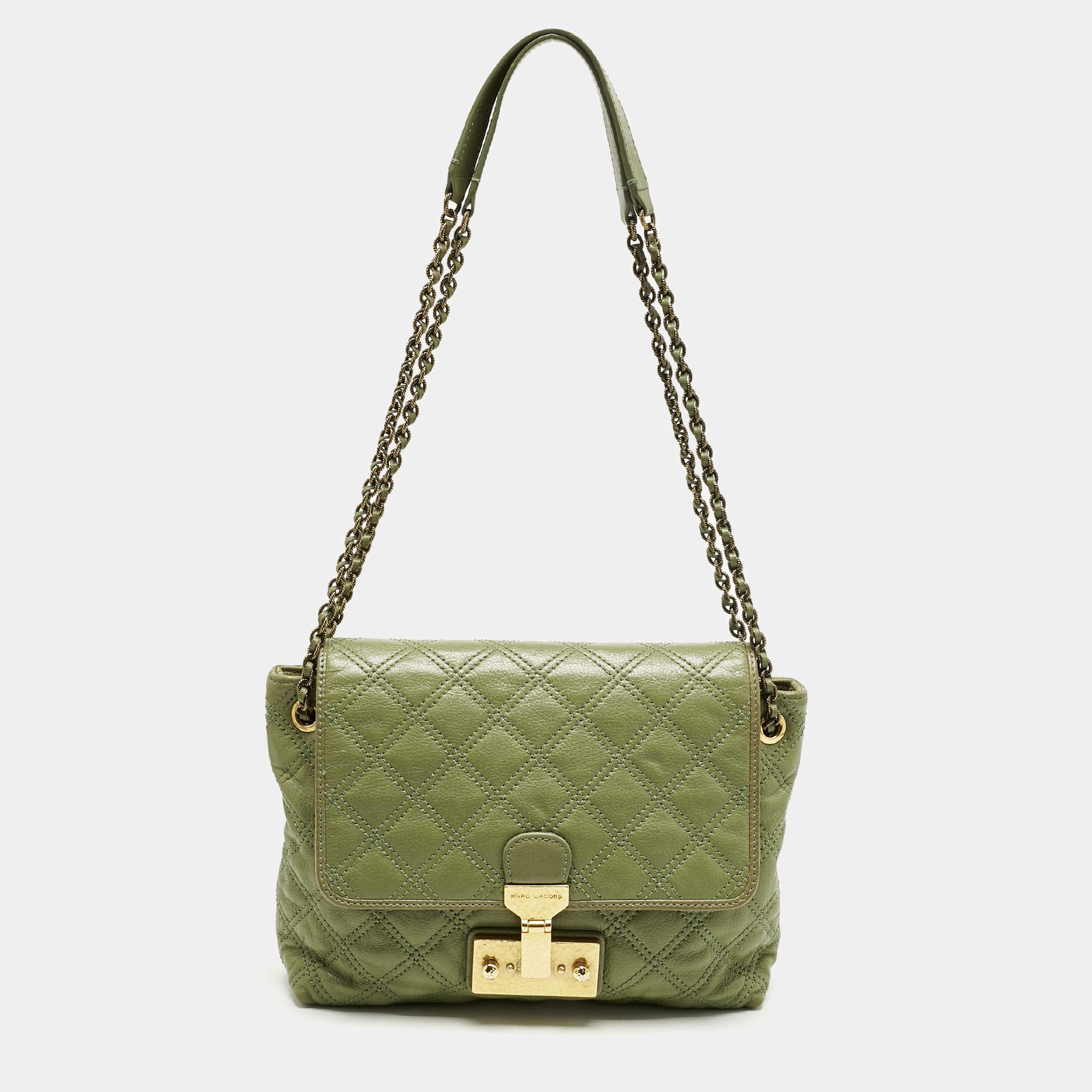 Pre Owned Marc Jacobs Green Quilted Leather Large Baroque Single Shoulder Bag