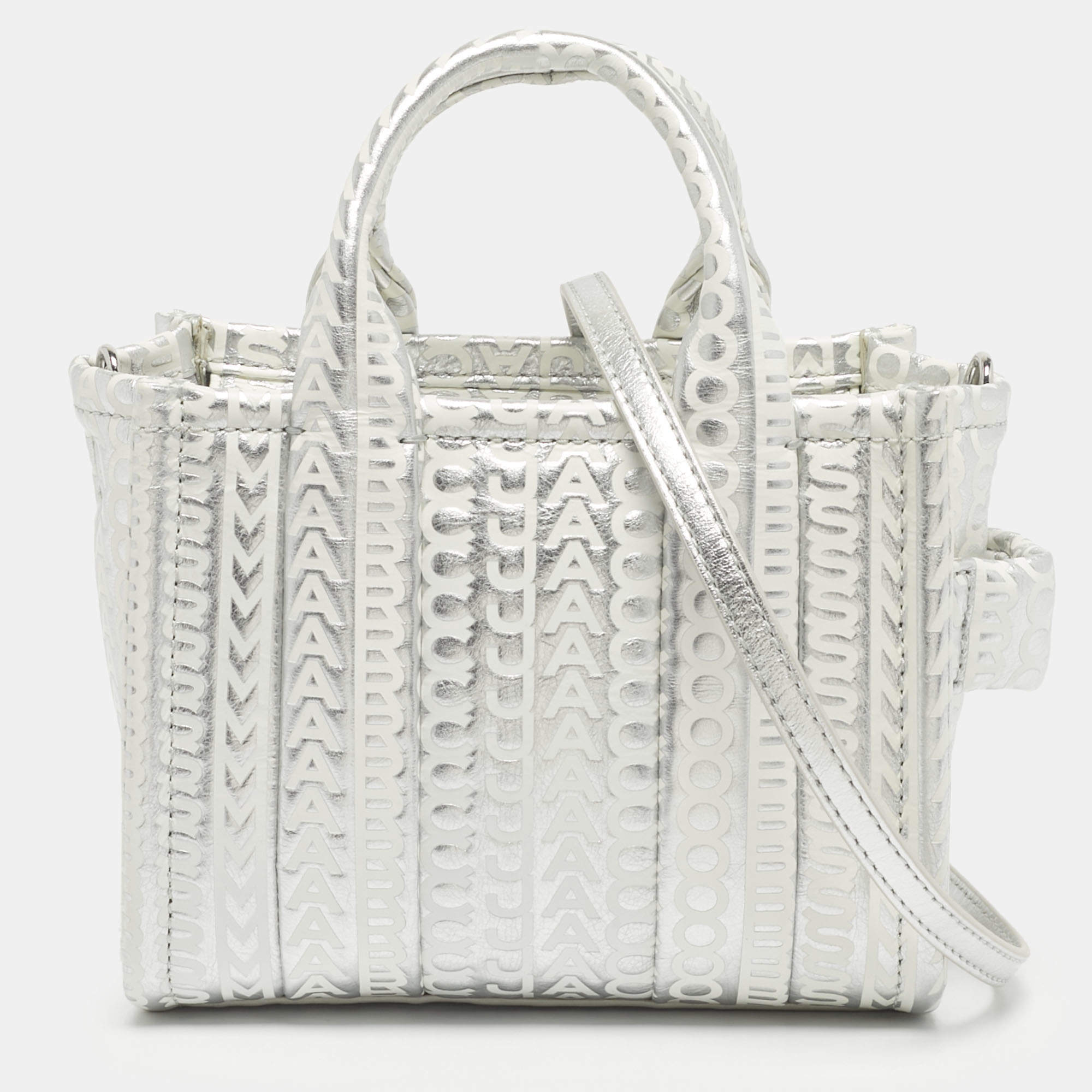 Pre Owned Marc Jacobs Silver/White Leather Mini The Tote 