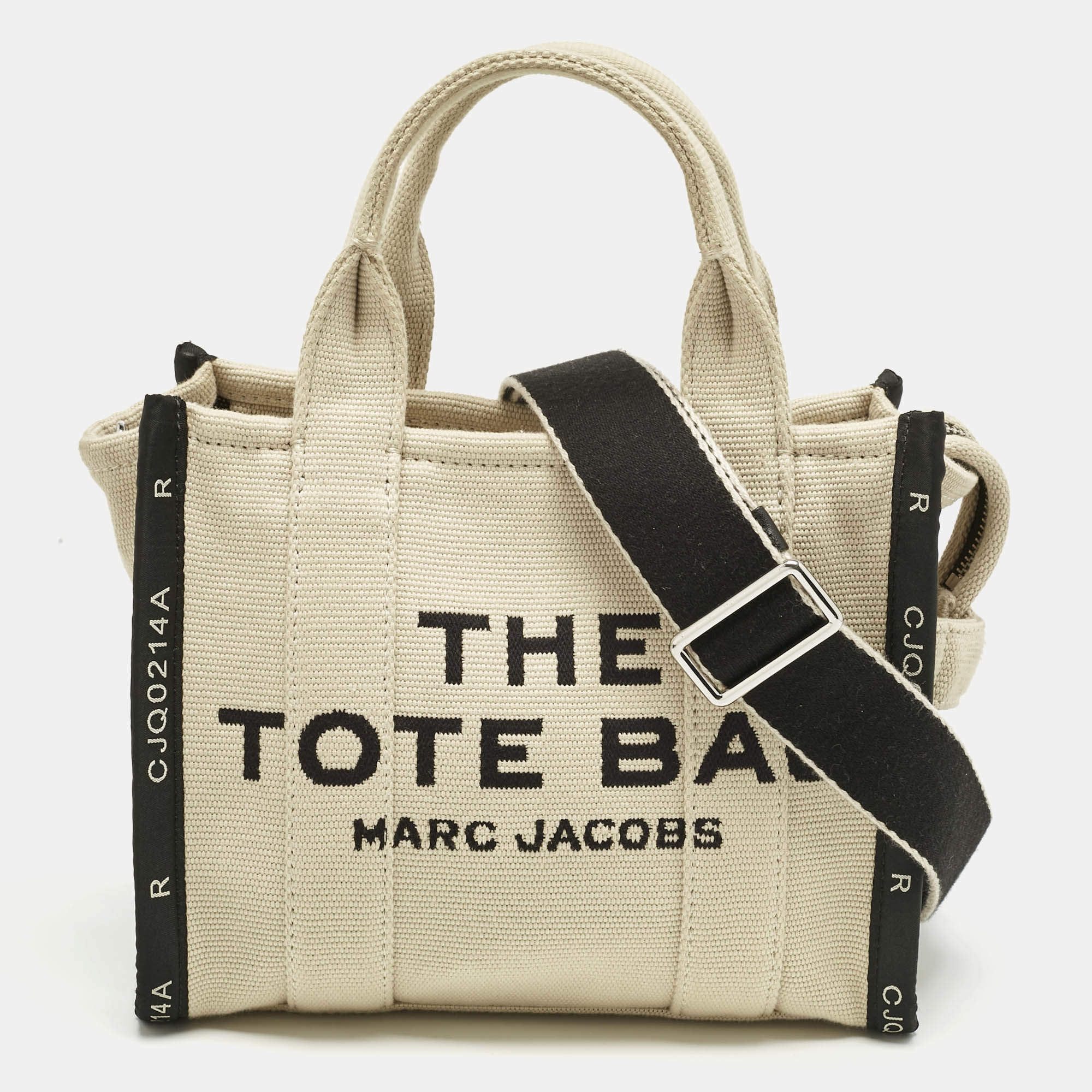Pre Owned Marc Jacobs Light Beige/Black Canvas Small The Tote