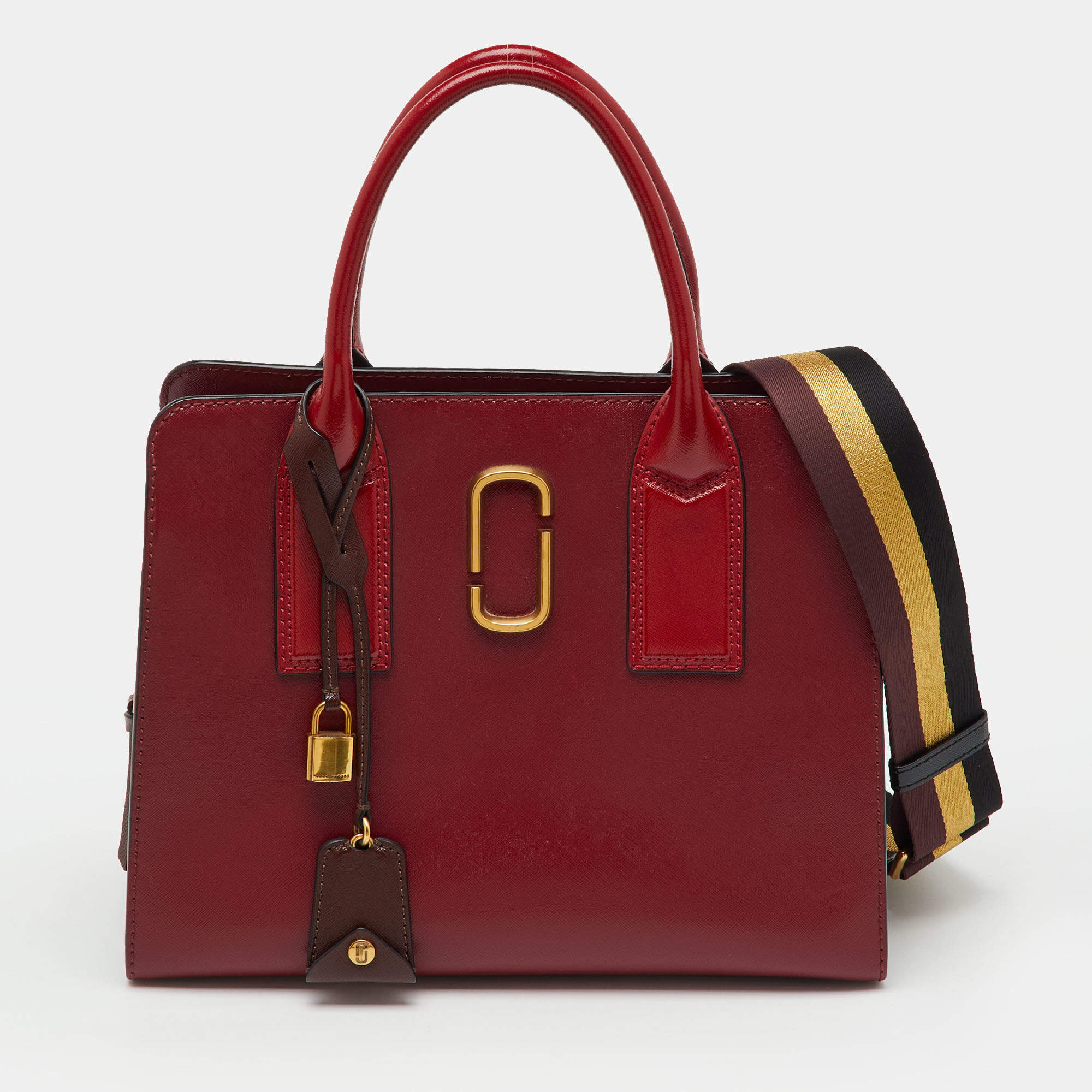 Pre Owned Marc Jacobs Dark Red Saffiano Leather Little Big Shot Tote