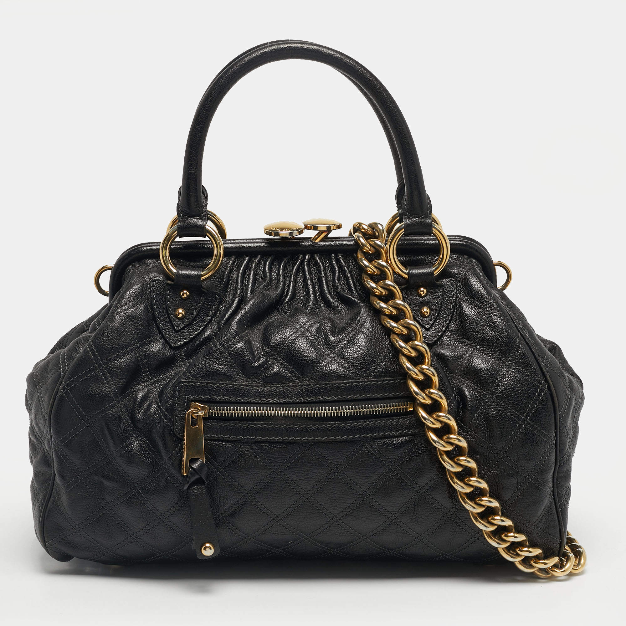 Pre Owned Marc Jacobs Black Quilted Leather Stam Satchel
