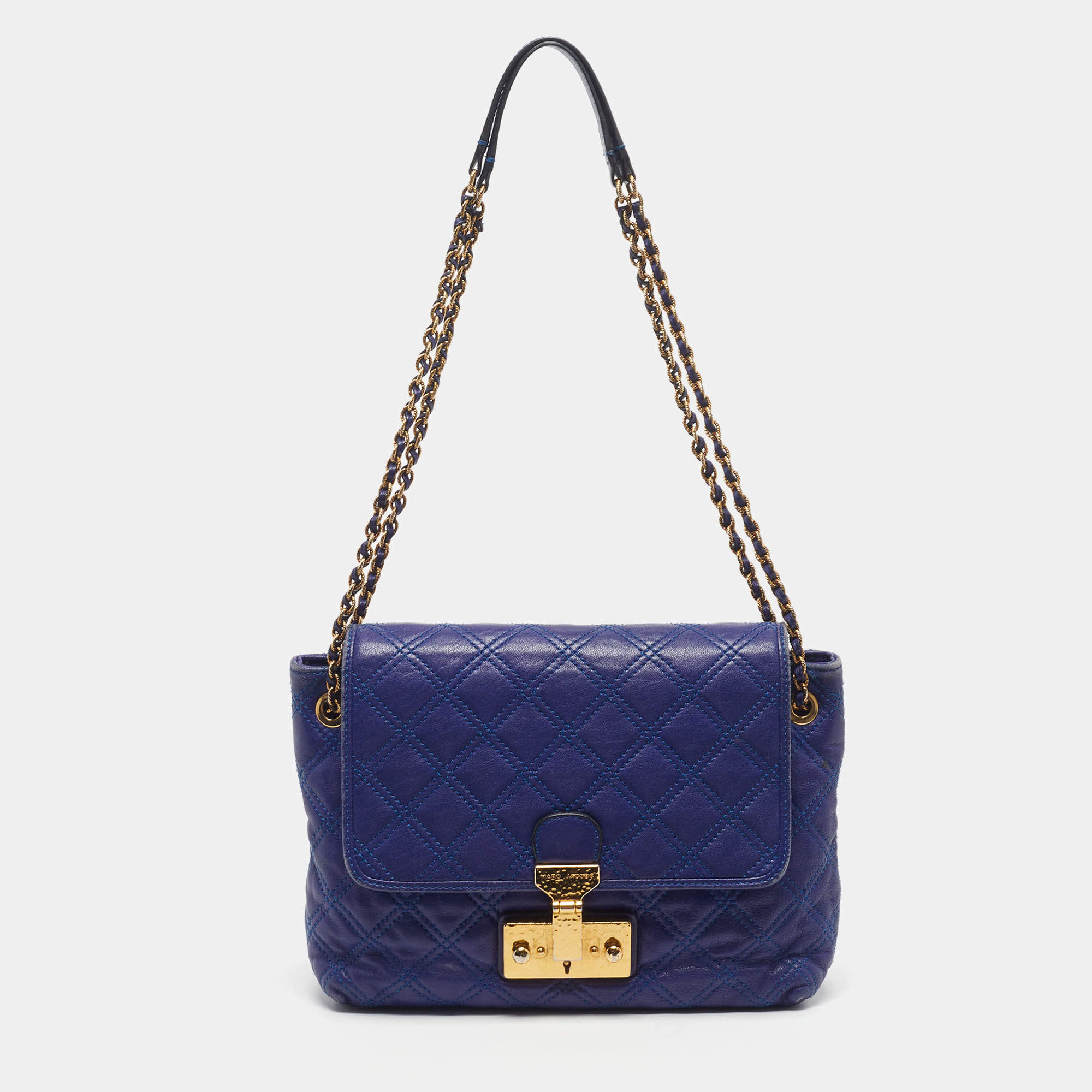 Pre Owned Marc Jacobs Baroque Blue Quilted Leather Flap Shoulder Bag