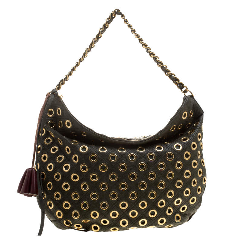 Pre Owned Marc Jacobs Green Leather Eyelet Nomad Shoulder Bag