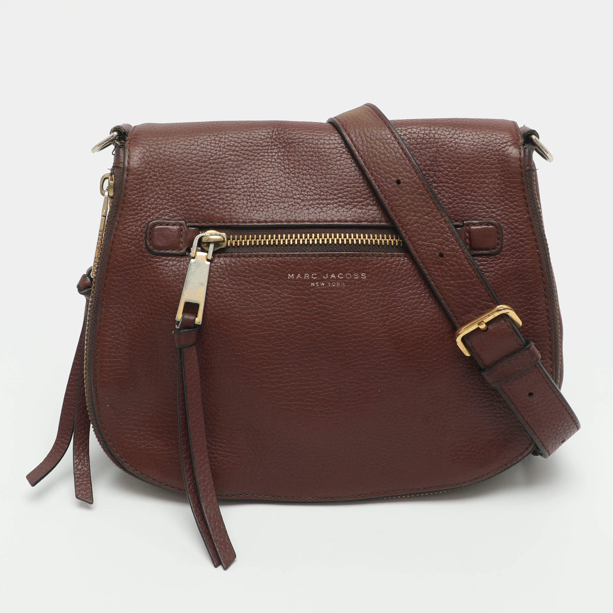 Pre Owned Marc Jacobs Recruit Saddle Burgundy Leather Shoulder Bag