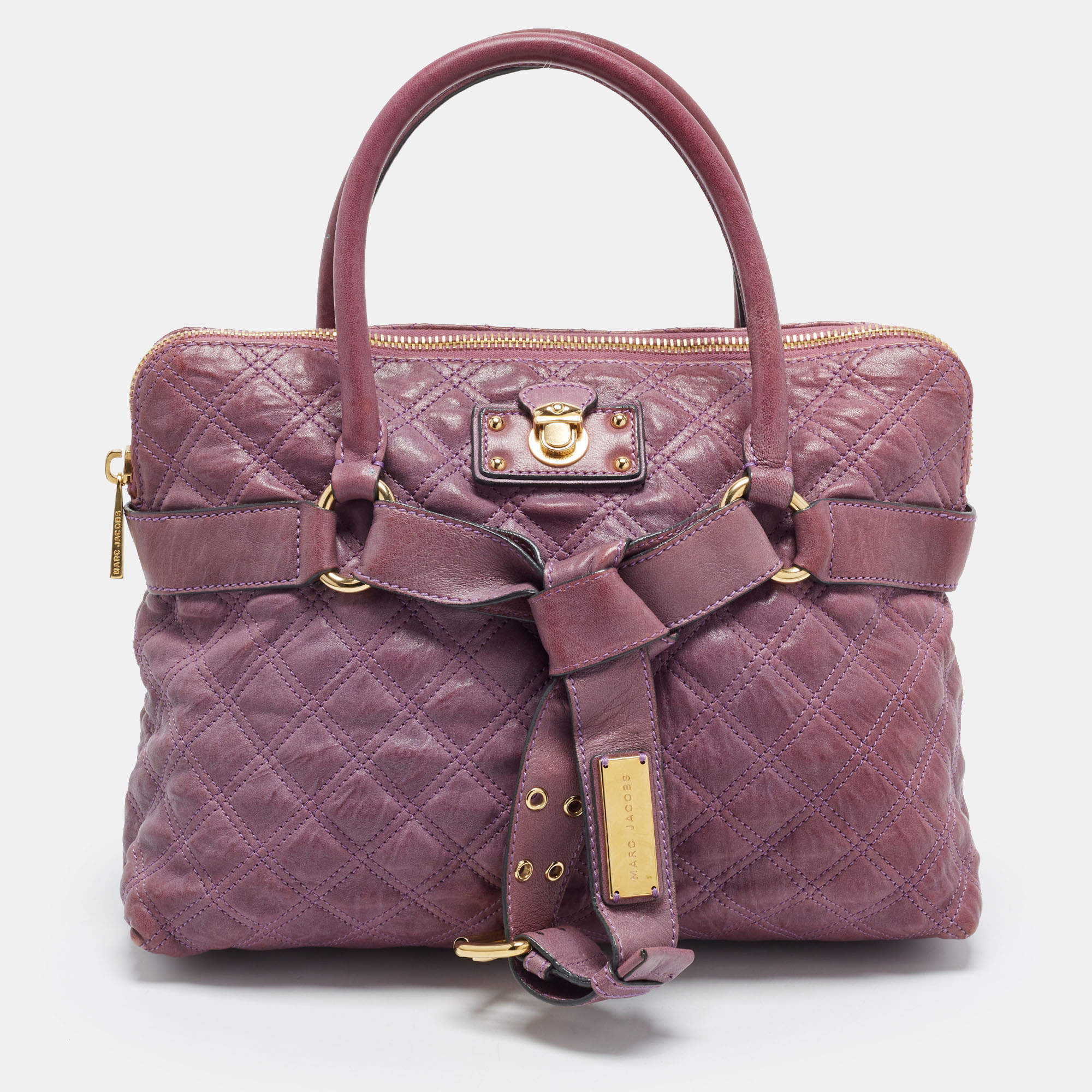Pre Owned Marc Jacobs Bruna Belted Purple Quilted Leather Tote