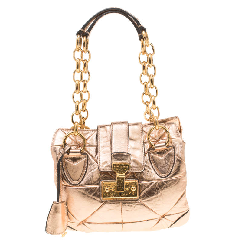 Pre Owned Marc Jacobs Rose Gold Quilted Leather Shoulder Bag