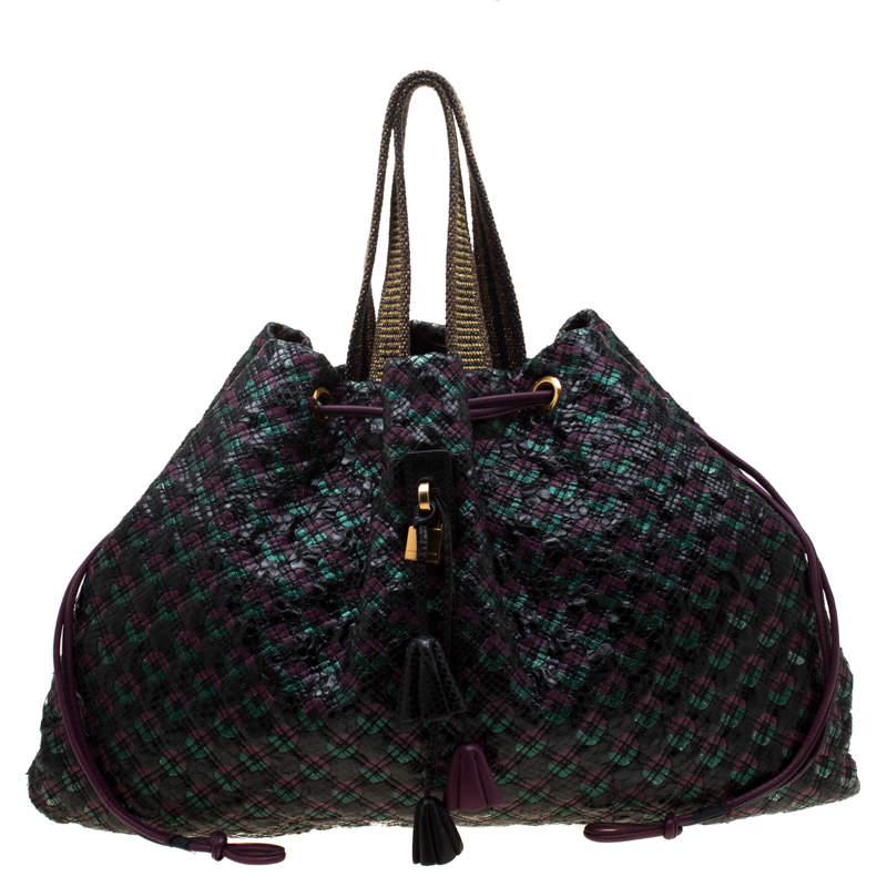 Marc Jacobs Tri Color Python and Leather Memphis Drawstring Tote