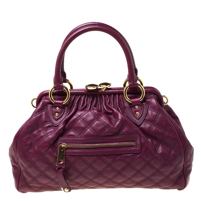 Pre Owned Marc Jacobs Purple Quilted Leather Stam Satchel
