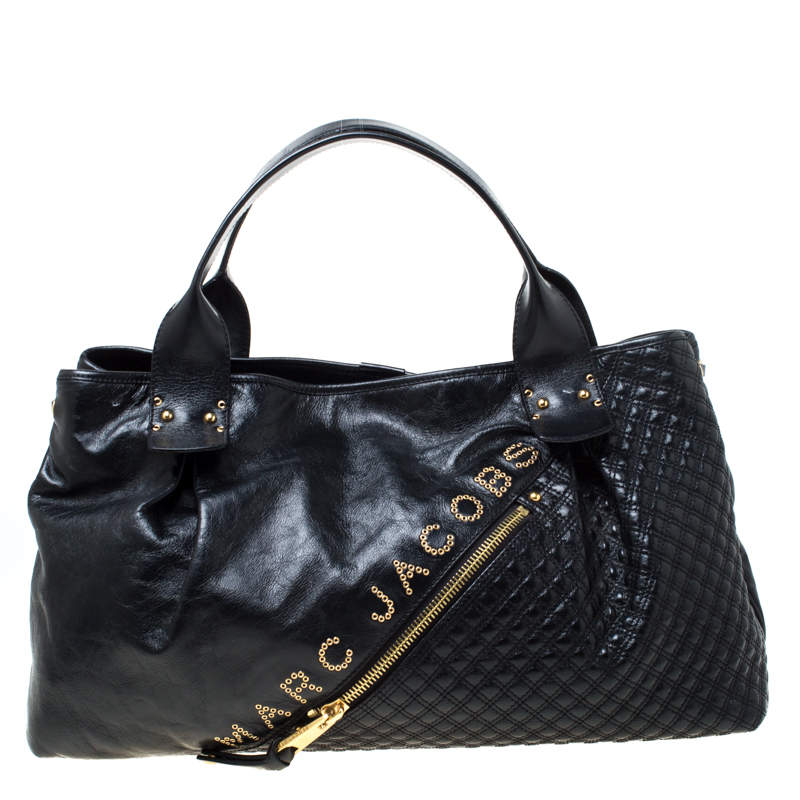 Pre Owned Marc Jacobs Black Leather Studded Logo Tote